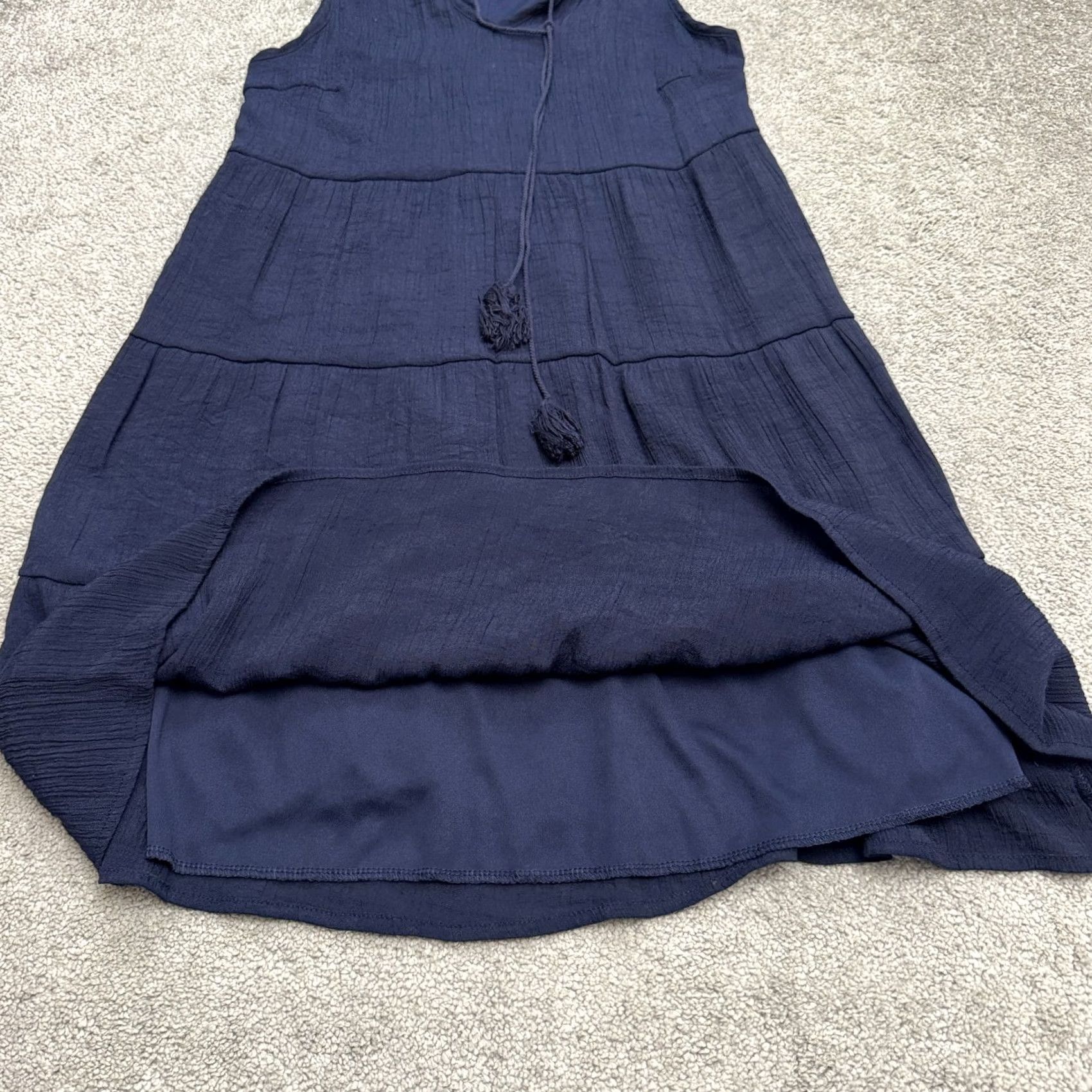 Vintage Naif Tiered Tasseled Midi Shift Dress Womens Medium Navy Blue Sleeveless Boho Size M / US 6-8 / IT 42-44 - 5 Thumbnail