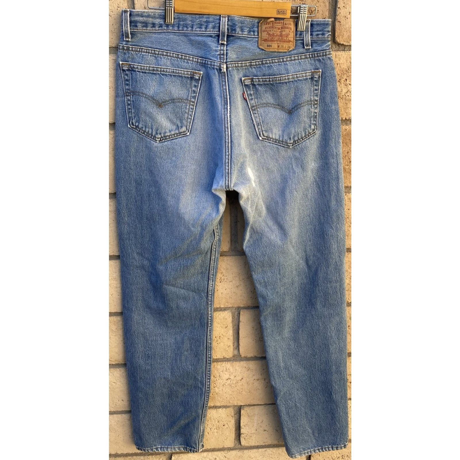 Levi's VINTAGE Levi’s 501 Jeans Distressed From Wear Fade Bleach Spots Stains W 36 L 34 Jeans Mens Denim Blue 501 Cowboy Distressed See Pics Size US 36 / EU 52 - 5 Thumbnail