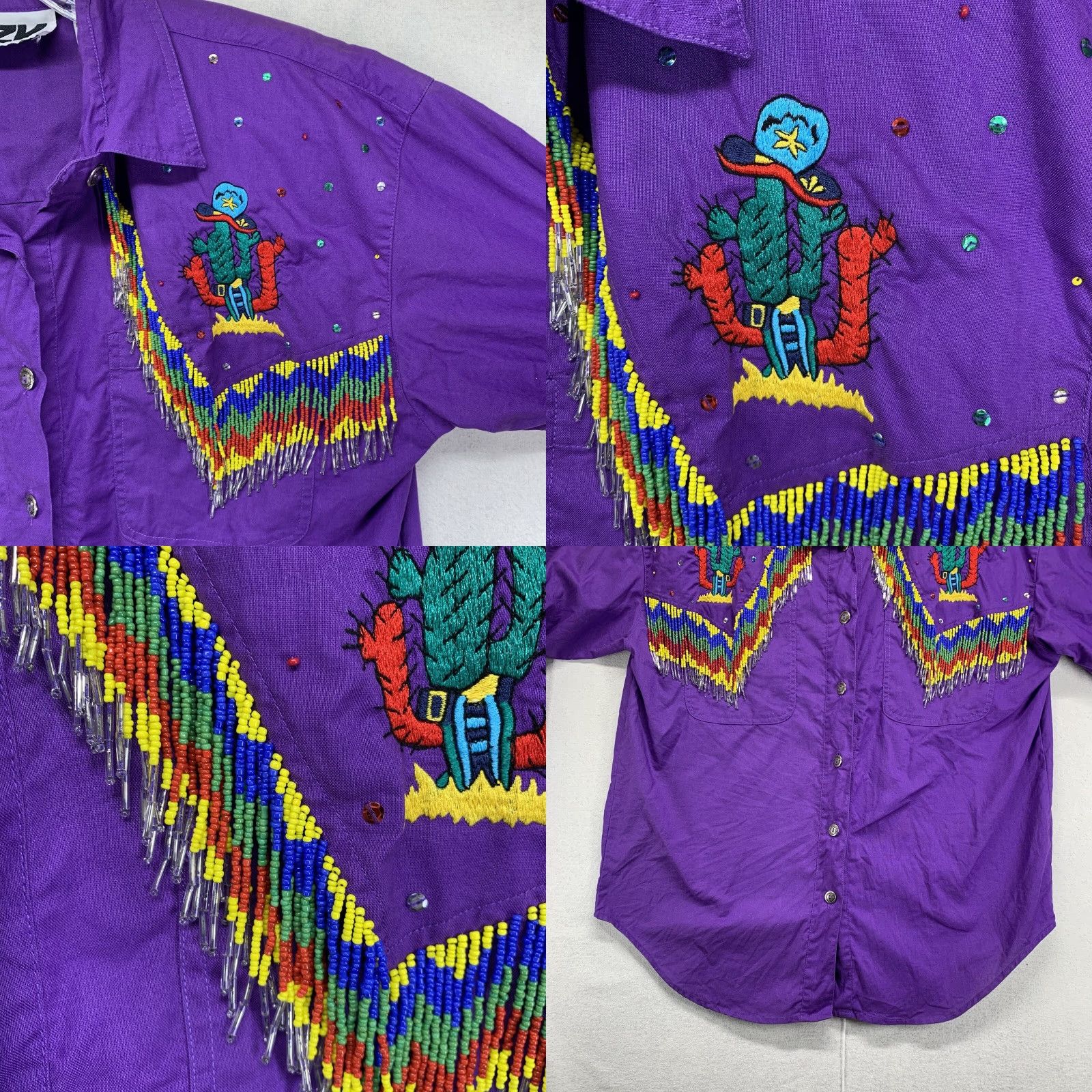 Vintage VINTAGE KZK Western Shirt Women Medium Purple Beaded Embroidered Cowgirl 90s Western-style Size M / US 6-8 / IT 42-44 - 8 Thumbnail