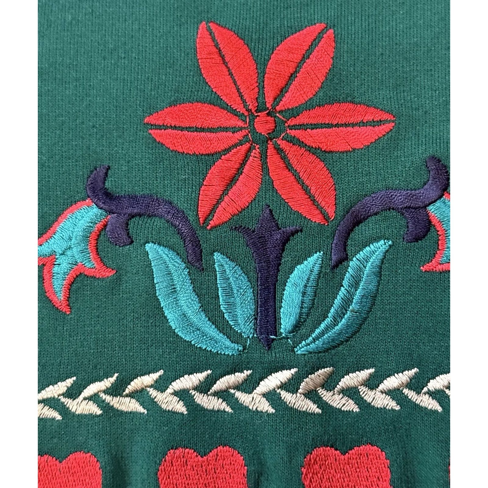 Vintage VINTAGE Alfred Dunner Embroidered Sweatshirt Medium Cottagecore Grandma Sweatshirt Pullover Long Sleeve Green 80s 90s Bird Flower USA Womens Size M / US 6-8 / IT 42-44 - 6 Thumbnail