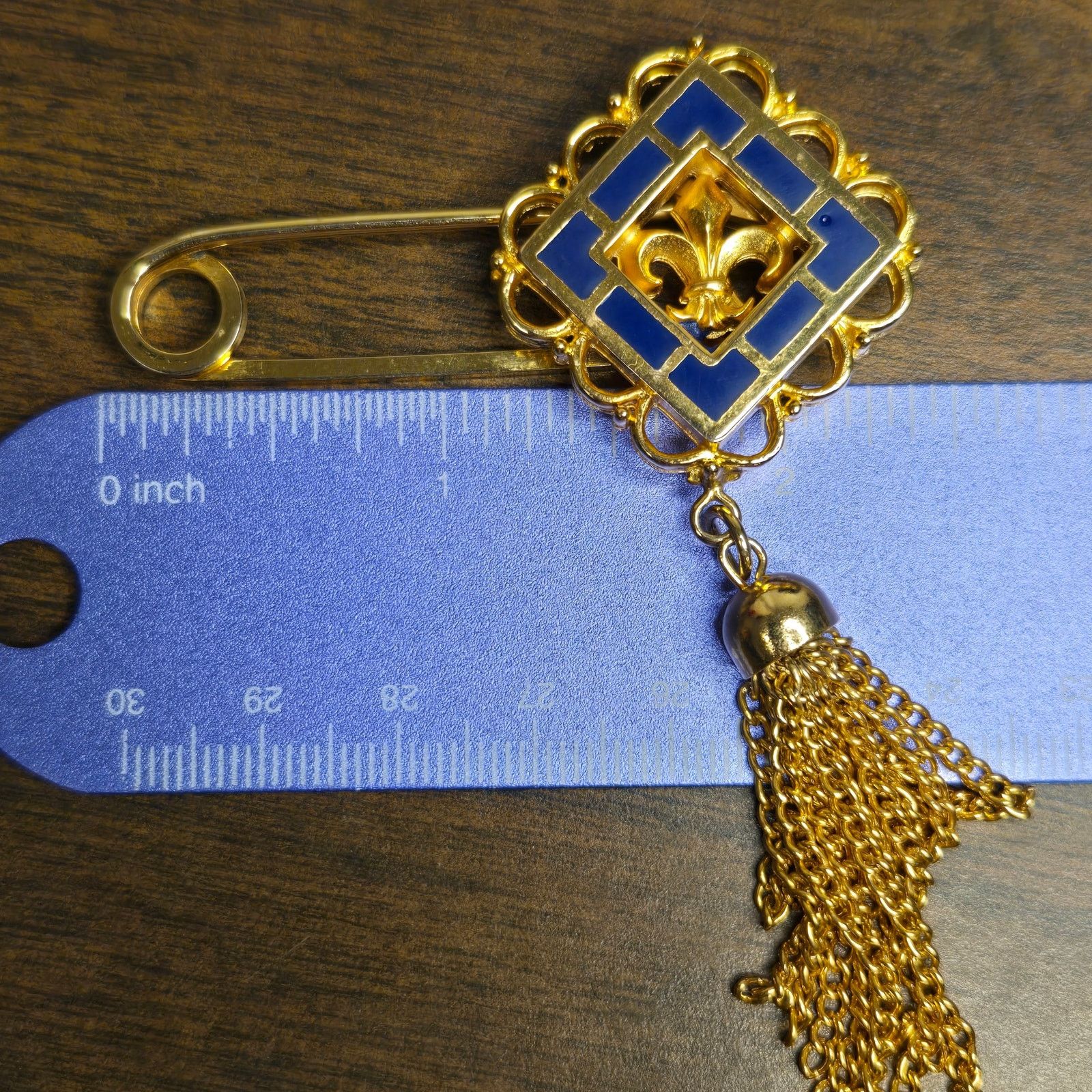 Vintage Vintage Victorian Style Gold Tone Blue Enamel Fleur de Lis Size ONE SIZE - 9 Thumbnail