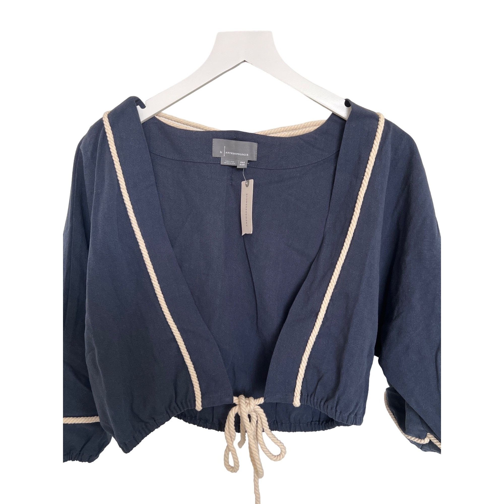 Anthropologie Anthropologie Nautical Shrug With Ivory Rope Trim & Tie Deta Size ONE SIZE - 7 Thumbnail