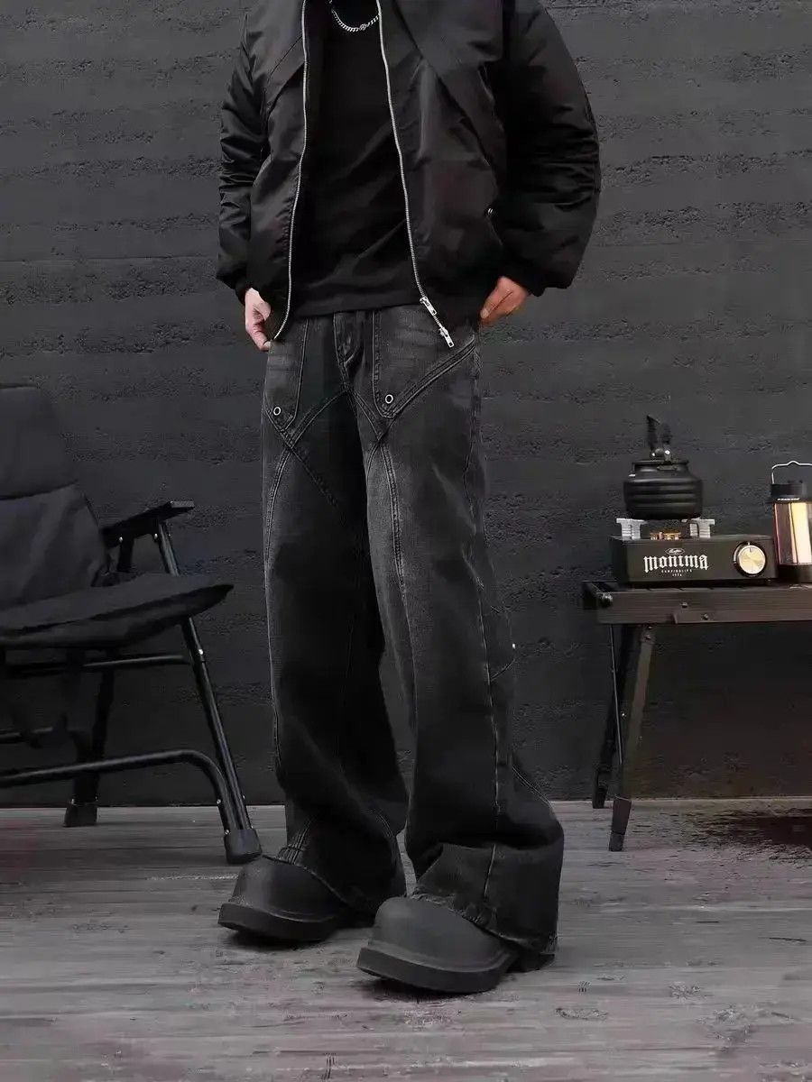 Japanese Brand Vintage black patchwork rivet wide leg jeans Size US 30 / EU 46 - 2 Thumbnail