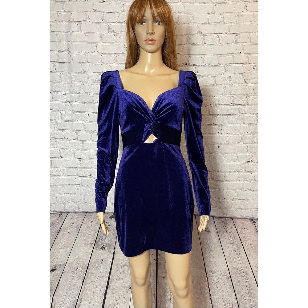 Other New One33 Social Puff-Shoulder Cutout Velvet Purple Mini Dr Size M / US 6-8 / IT 42-44 - 2 Thumbnail