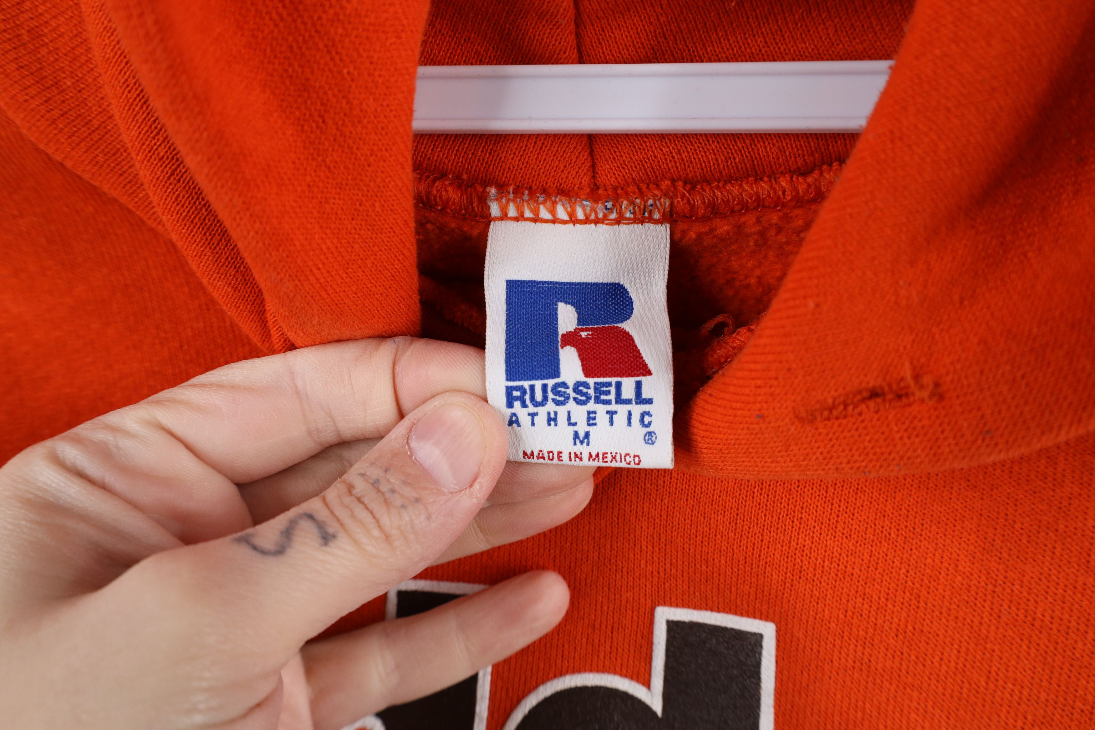 Russell Athletic × Vintage Vintage 90s Russell Athletic Riddell Football Hoodie Orange Size US M / EU 48-50 / 2 - 10 Thumbnail