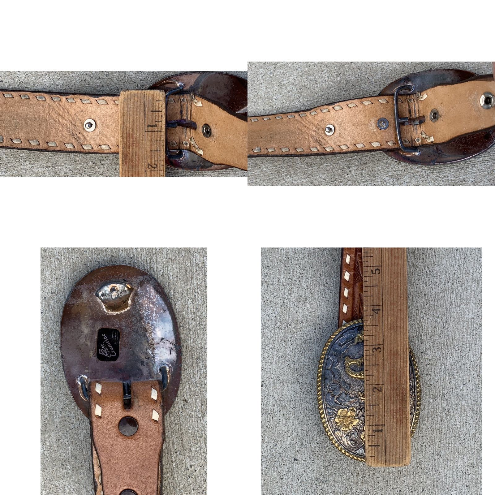 Vintage VINTAGE Tooled Leather Western Belt The Name Carol C Buckle El Arturo Crumrine Belt Size ONE SIZE - 11 Thumbnail