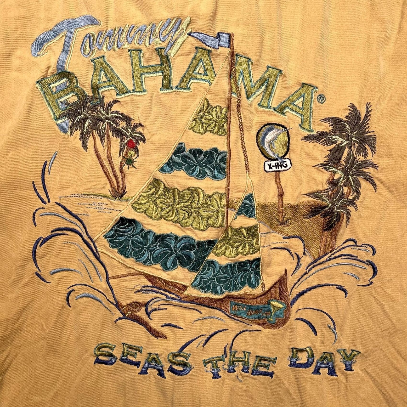 Tommy Bahama Tommy Bahama Shirt Mens XL Yellow Seas The Day Sailboat Silk Hawaiian Aloha Size US XL / EU 56 / 4 - 2 Thumbnail