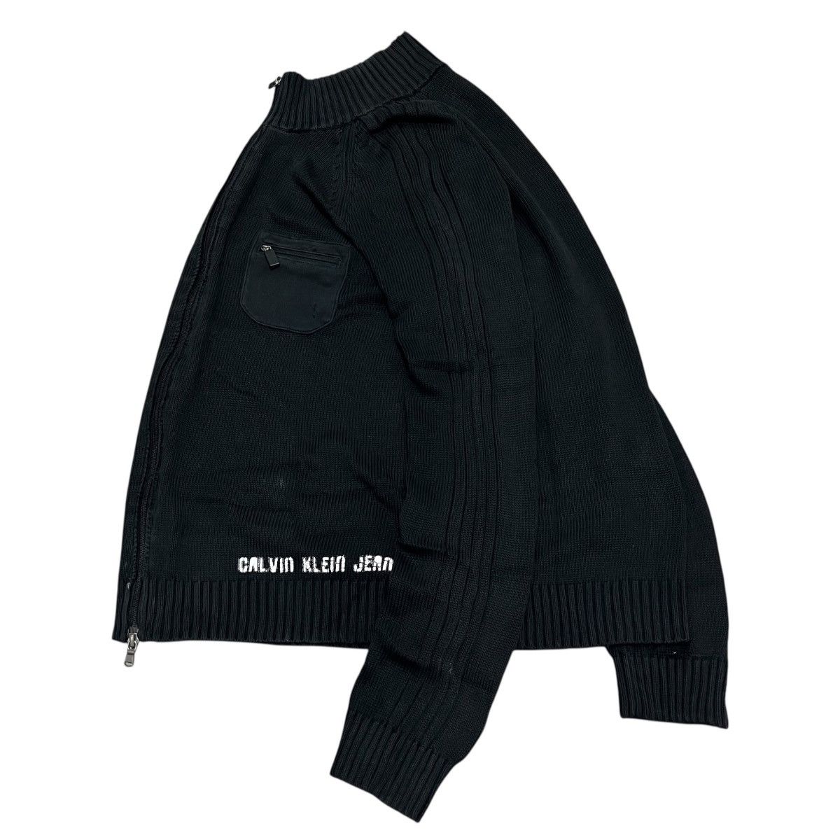 Calvin Klein Full Zip Cable Knit Black Sweater Lgb Style Ifsix Size US XL / EU 56 / 4 - 2 Thumbnail