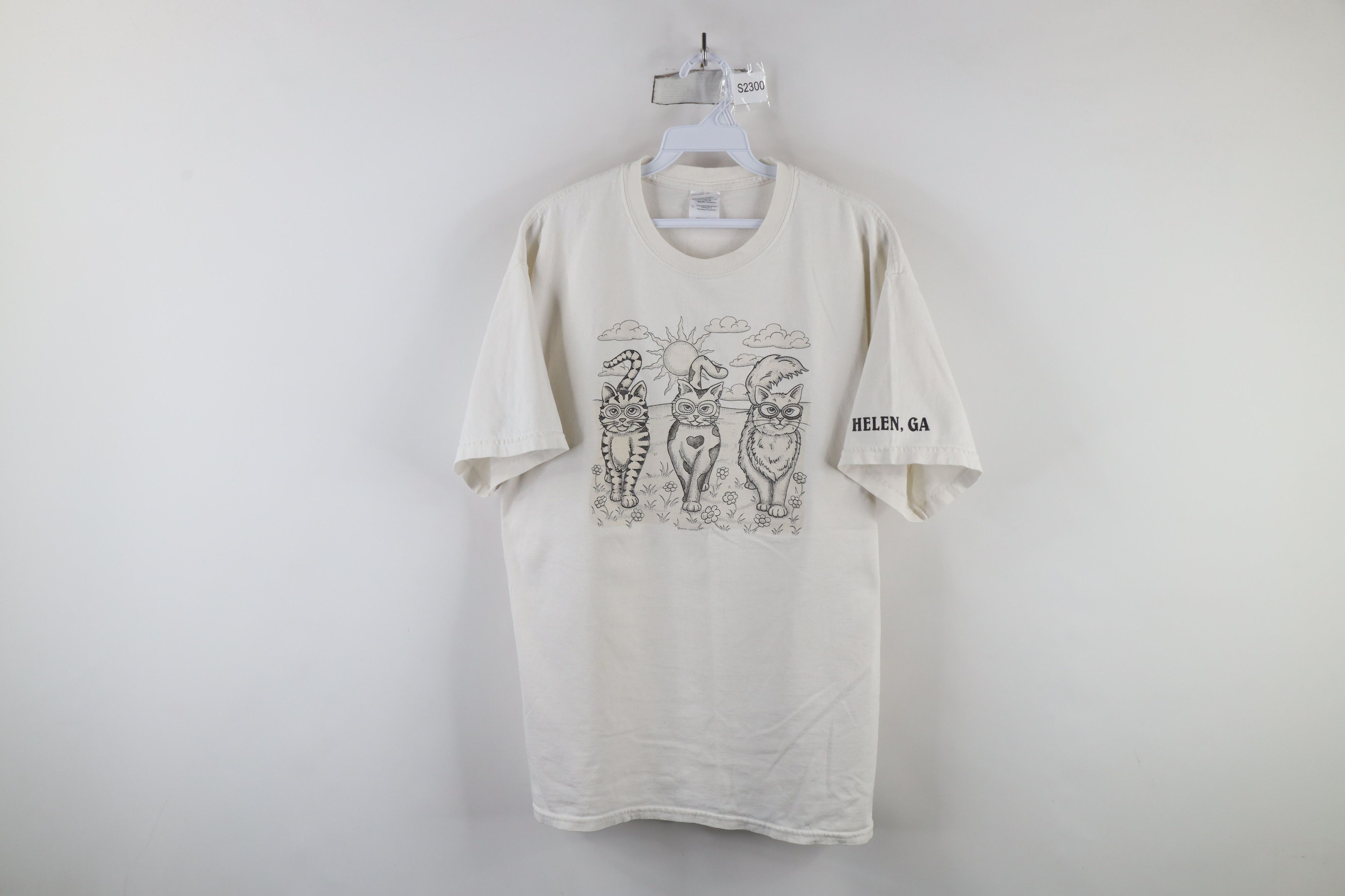 Vintage Vintage 90s Streetwear Cat Kitten Cat Lady T-Shirt Cream Size L / US 10 / IT 46 - 1 Thumbnail