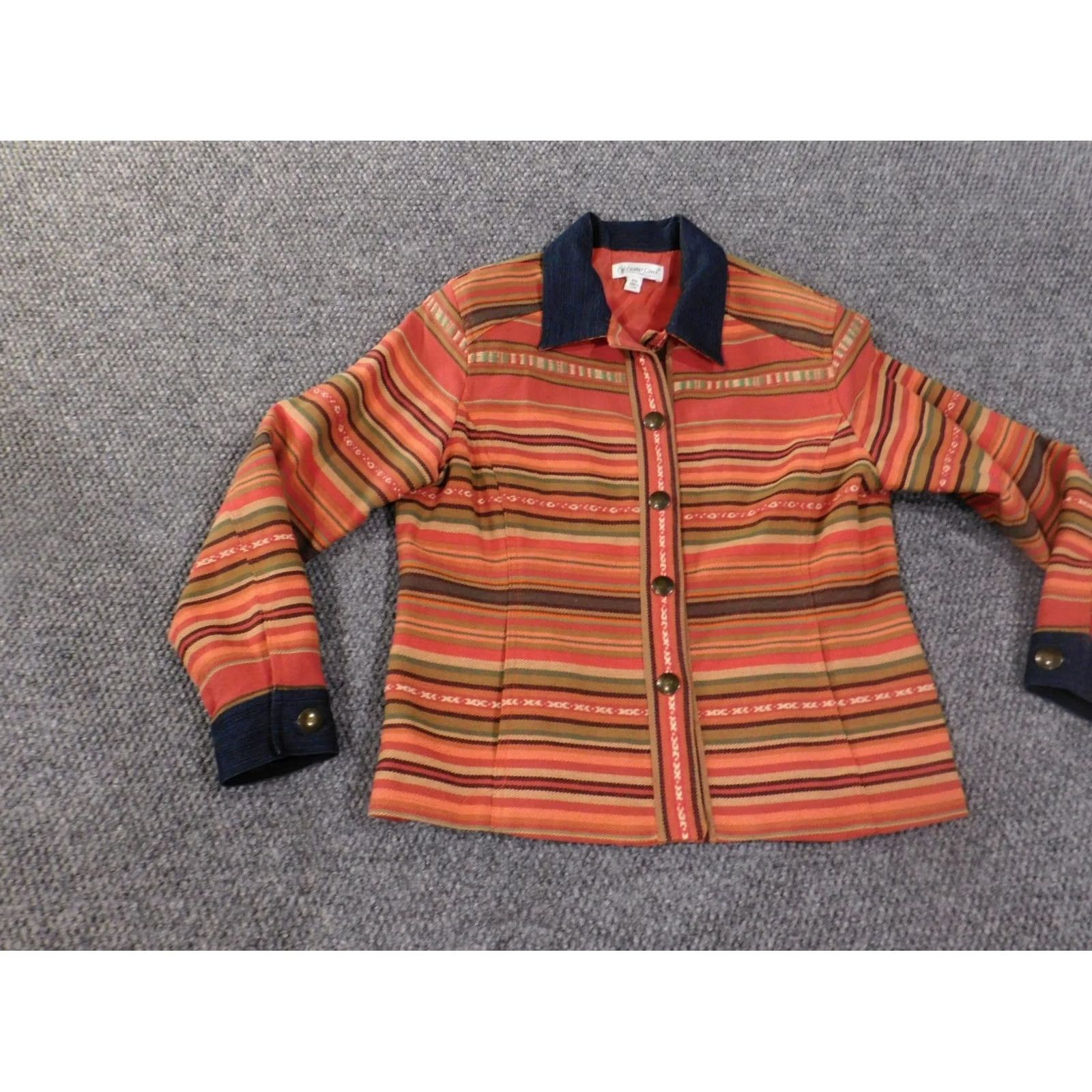 Coldwater Creek coldwater creek Jacket Women PM Red Striped Lined Button Mid-Length Regular Cotton Canvas Fall Spring Vintage: No gras Size M / US 6-8 / IT 42-44 - 4 Thumbnail