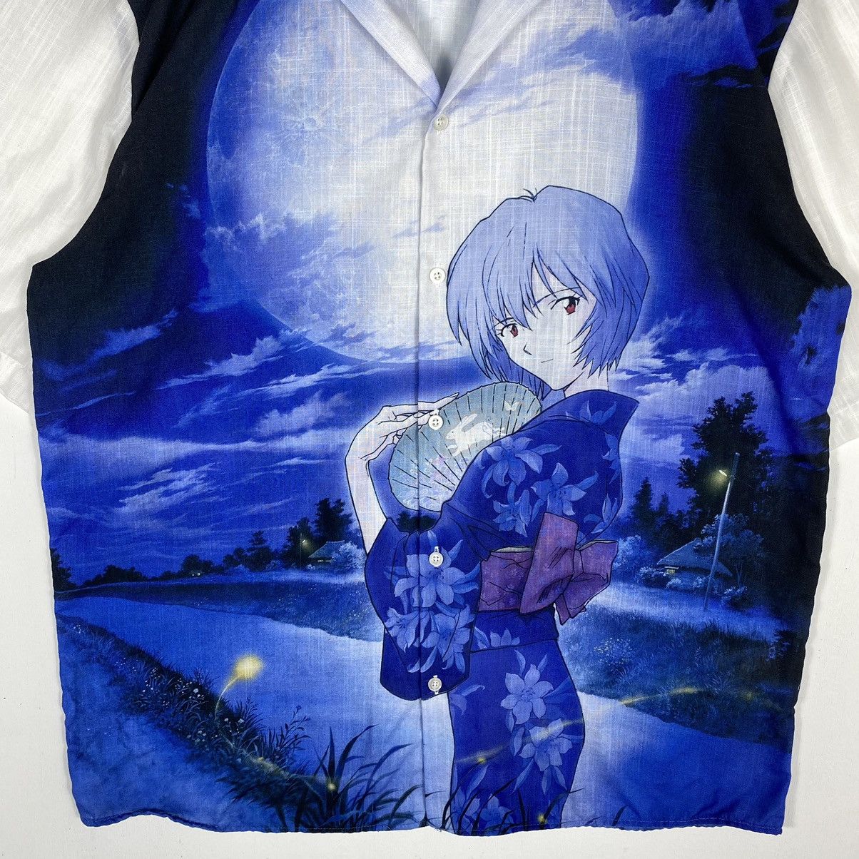 Japanese Brand × Vintage EVANGELION REI AYANAMI ANIME OPEN COLLAR BUTTON UPS Size US L / EU 52-54 / 3 - 6 Thumbnail