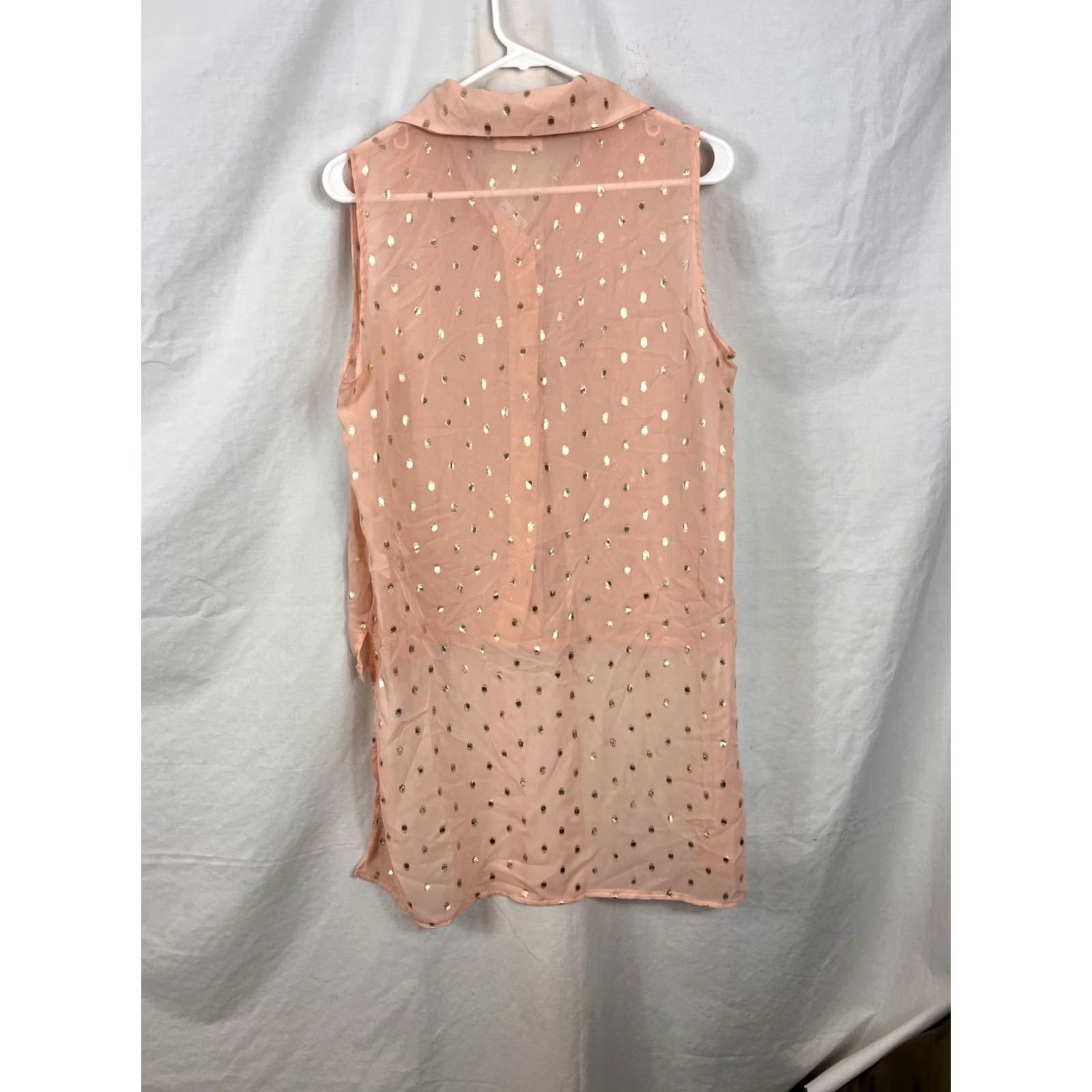 Vintage Love J Shirt Women Medium Button Up Sheer Sleeveless Casual Tank Blouse Peach gold buttons 31227-20K Size M / US 6-8 / IT 42-44 - 7 Thumbnail