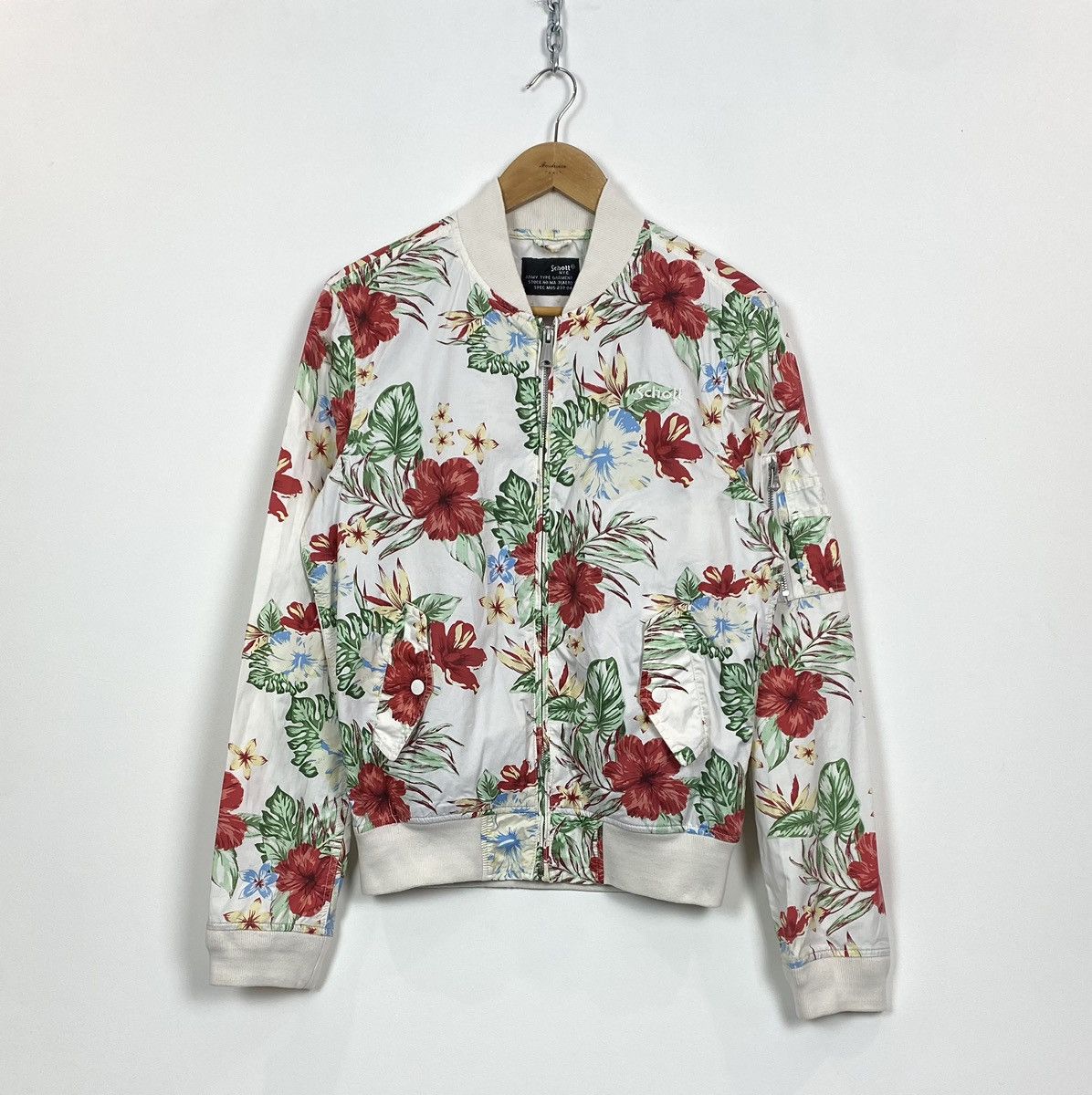 Schott Schott Floral Full Zip Bomber Jacket Size L White USA Flower Size M / US 6-8 / IT 42-44 - 1 Thumbnail