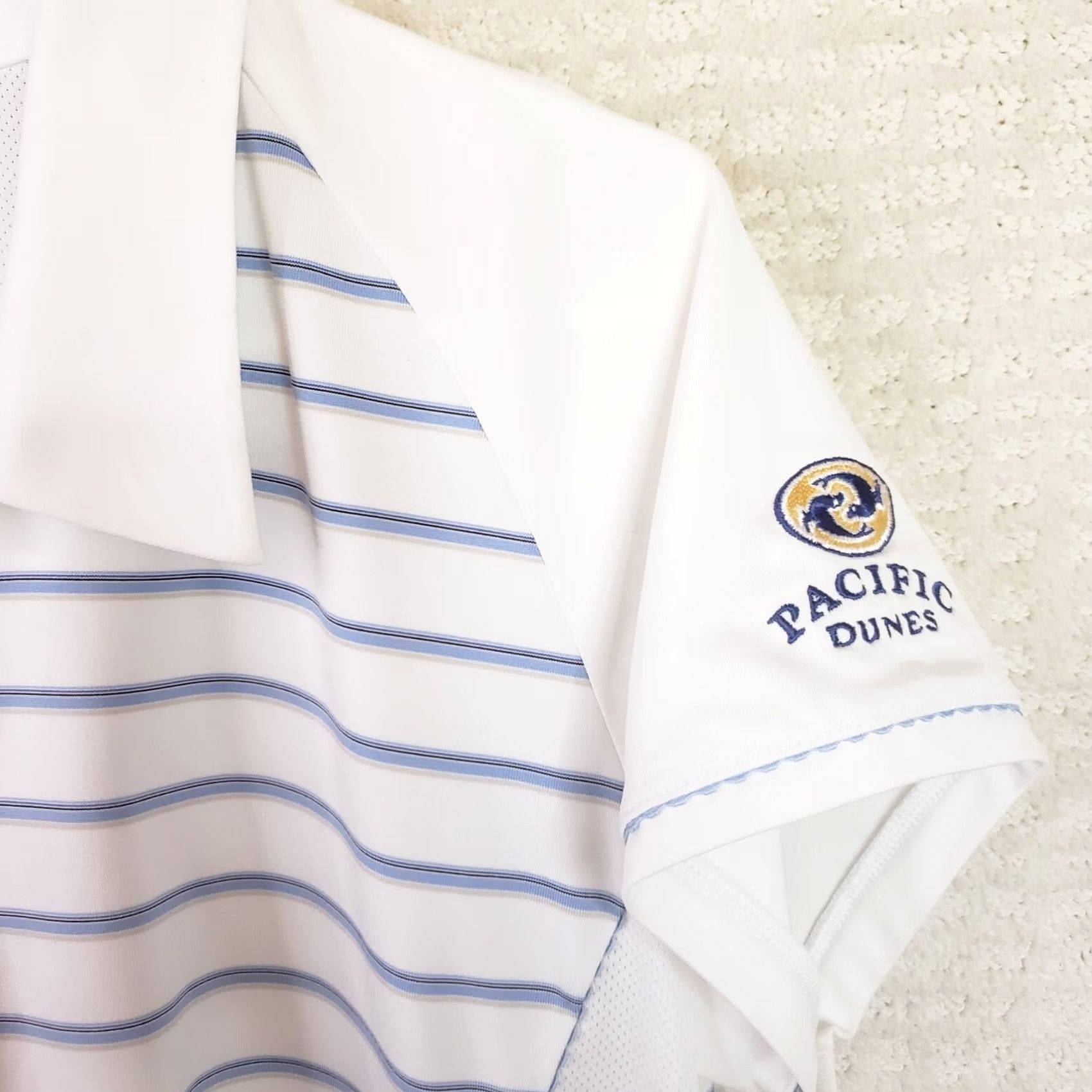 Adidas Adidas Women's L Shirt White Blue Striped Climacool Golf Polo Short Sleeve Size L / US 10 / IT 46 - 4 Thumbnail