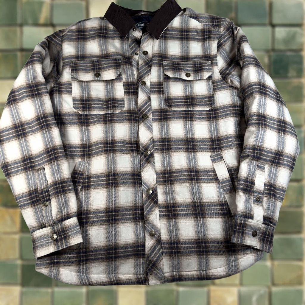 Vintage Buffalo Jeans Jordyn Shacket Mens L Tan Plaid Sherpa Lined Flannel Cord Collar Size US 33 - 1 Thumbnail