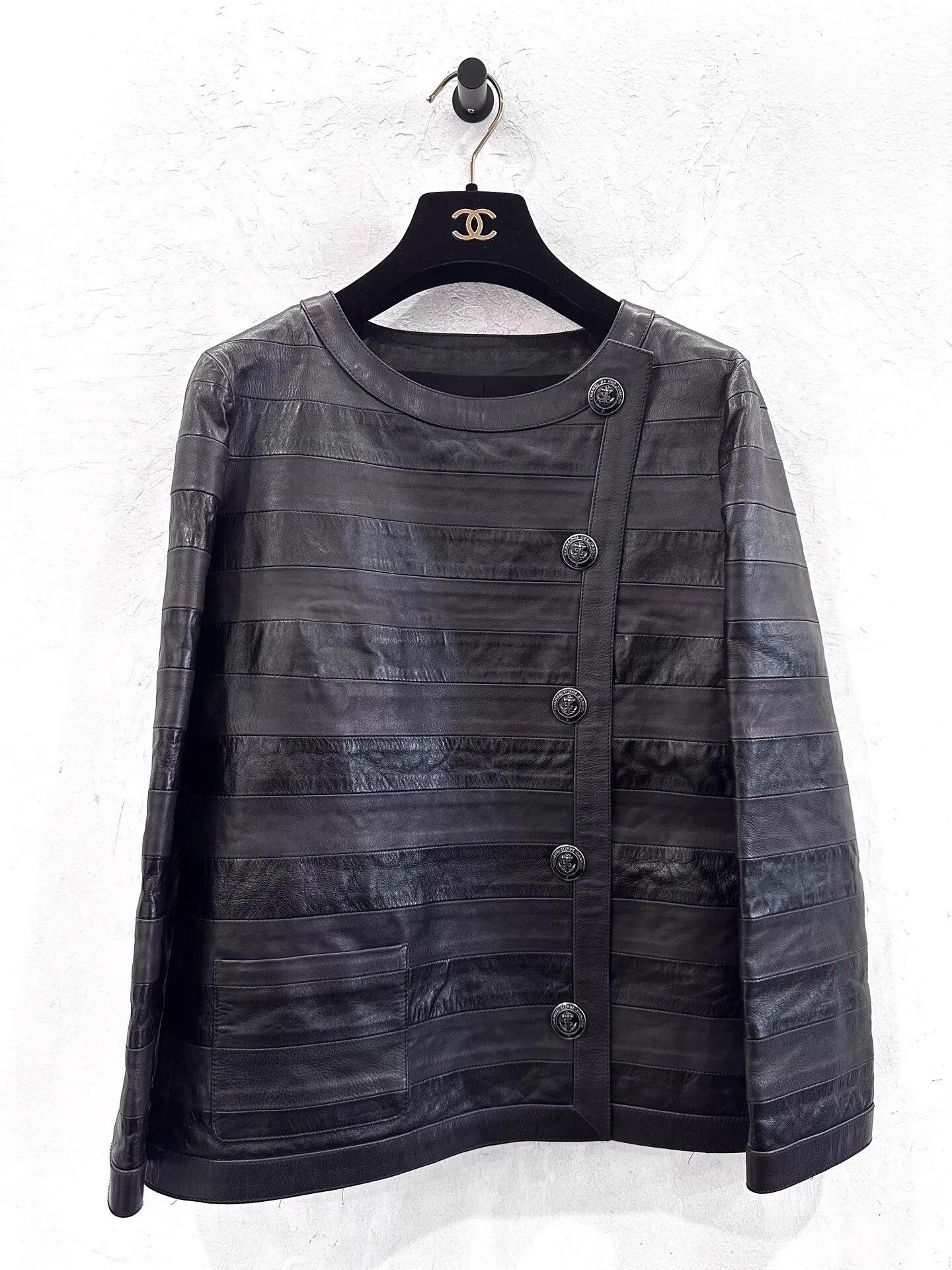 Chanel Chanel Women's Black Lambskin Jacket Silver Anchor Logo 34 Size XS / US 0-2 / IT 36-38 - 1 Thumbnail