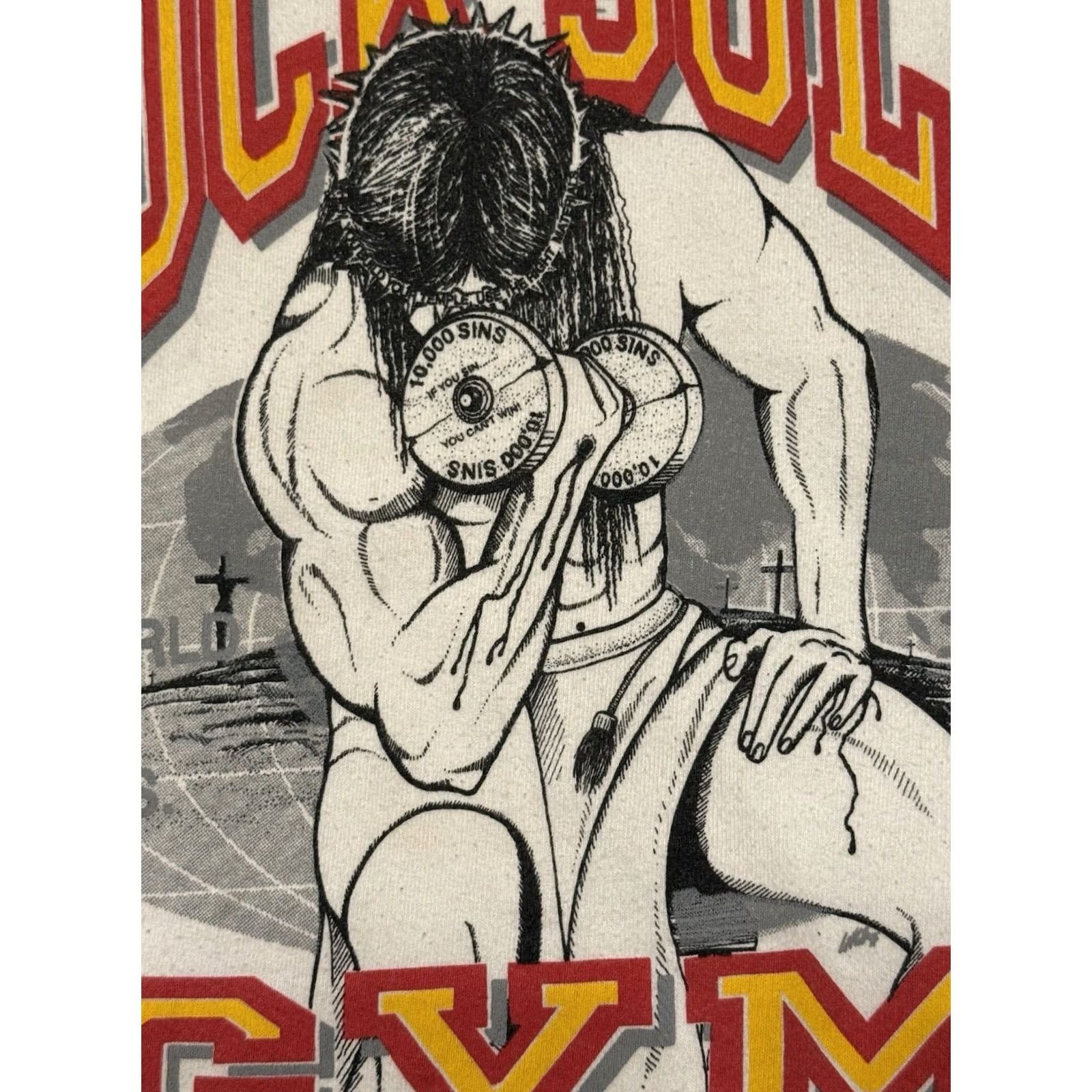 Fruit Of The Loom VINTAGE Fruit of the Loom Rock Solid Gym Jesus Crewneck Sweatshirt L White Cotton Fleece Logo Graphic Print Mens Size US L / EU 52-54 / 3 - 5 Thumbnail