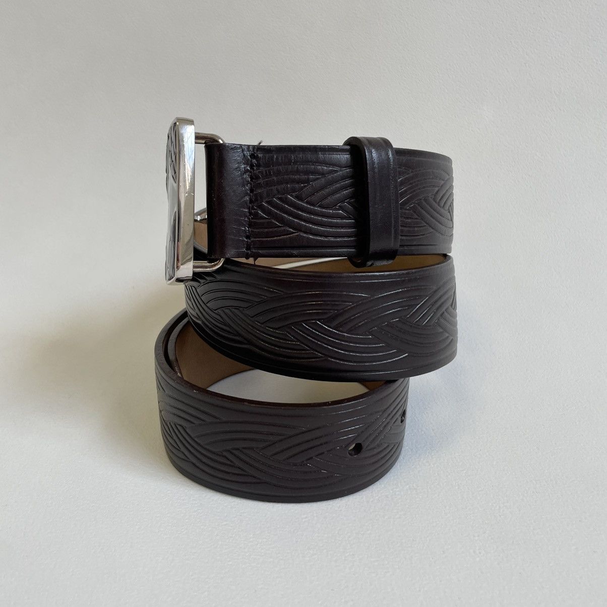 Prada Mid 2000s Western Plaque Buckle Belt Size 30 - 6 Thumbnail