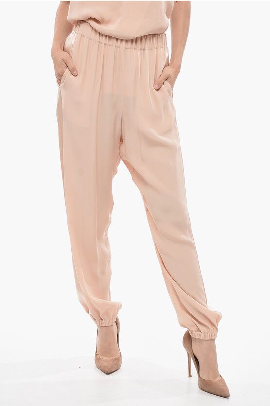 image of Fabiana Filippi Silk Blend Pants With Elastic Cuffs in Pink, Women's (Size 26)