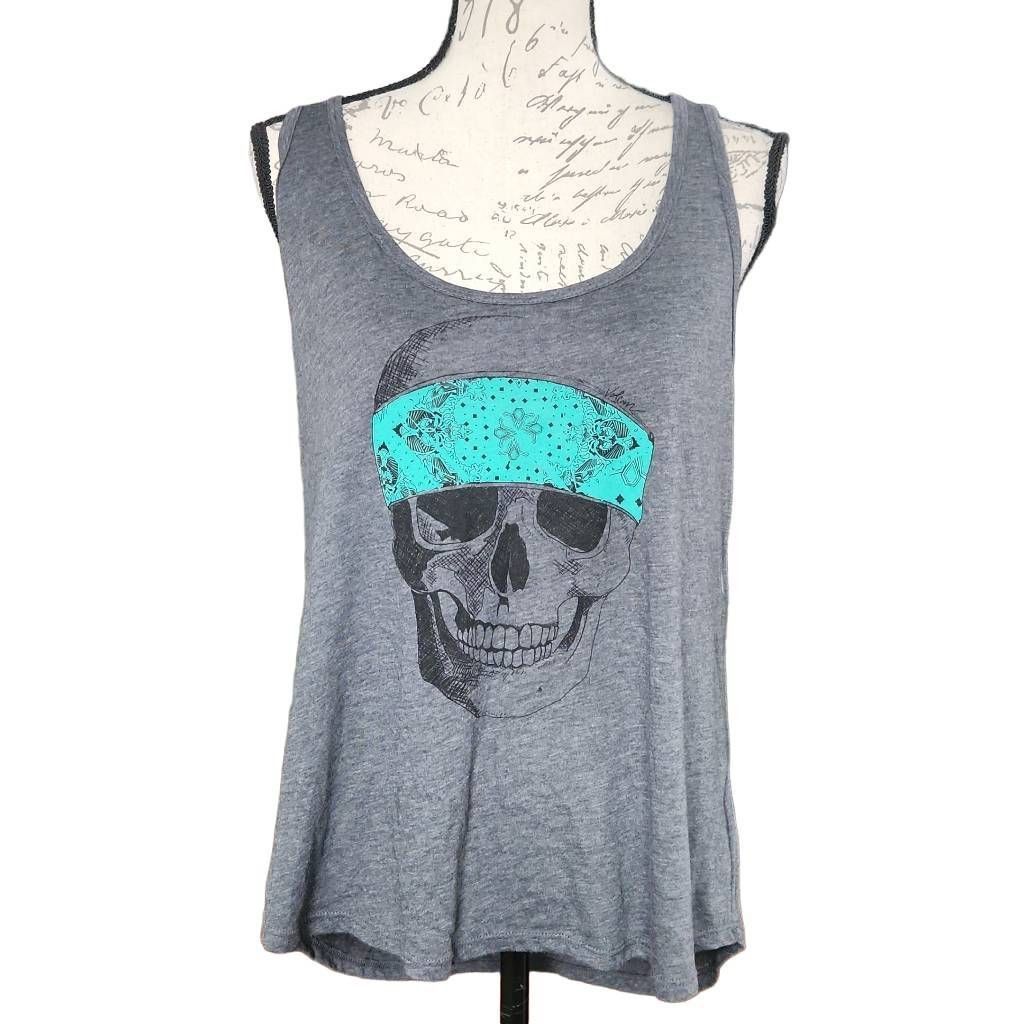 Volcom Volcom Women's Size XL Gray Teal Skull Racerback Tank Size XL / US 12-14 / IT 48-50 - 1 Thumbnail