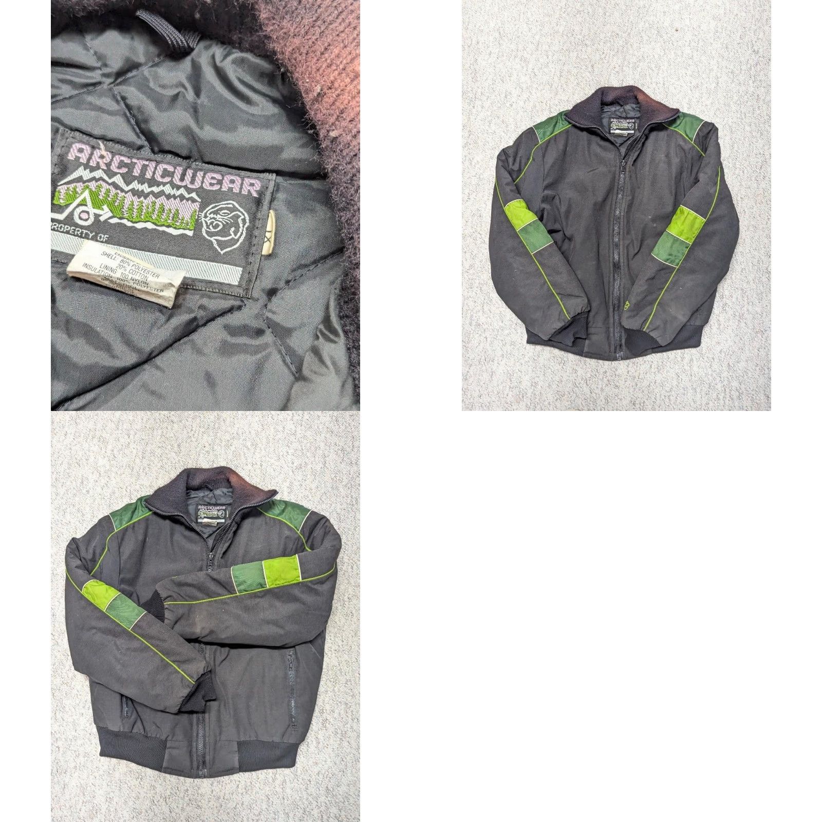 Vintage VINTAGE Arctic Cat Jacket, Bomber, Satin, Poly/Cotton, Insulated, Black Green, XL, Men, 1970s, snowmobile coat Size US XL / EU 56 / 4 - 8 Thumbnail