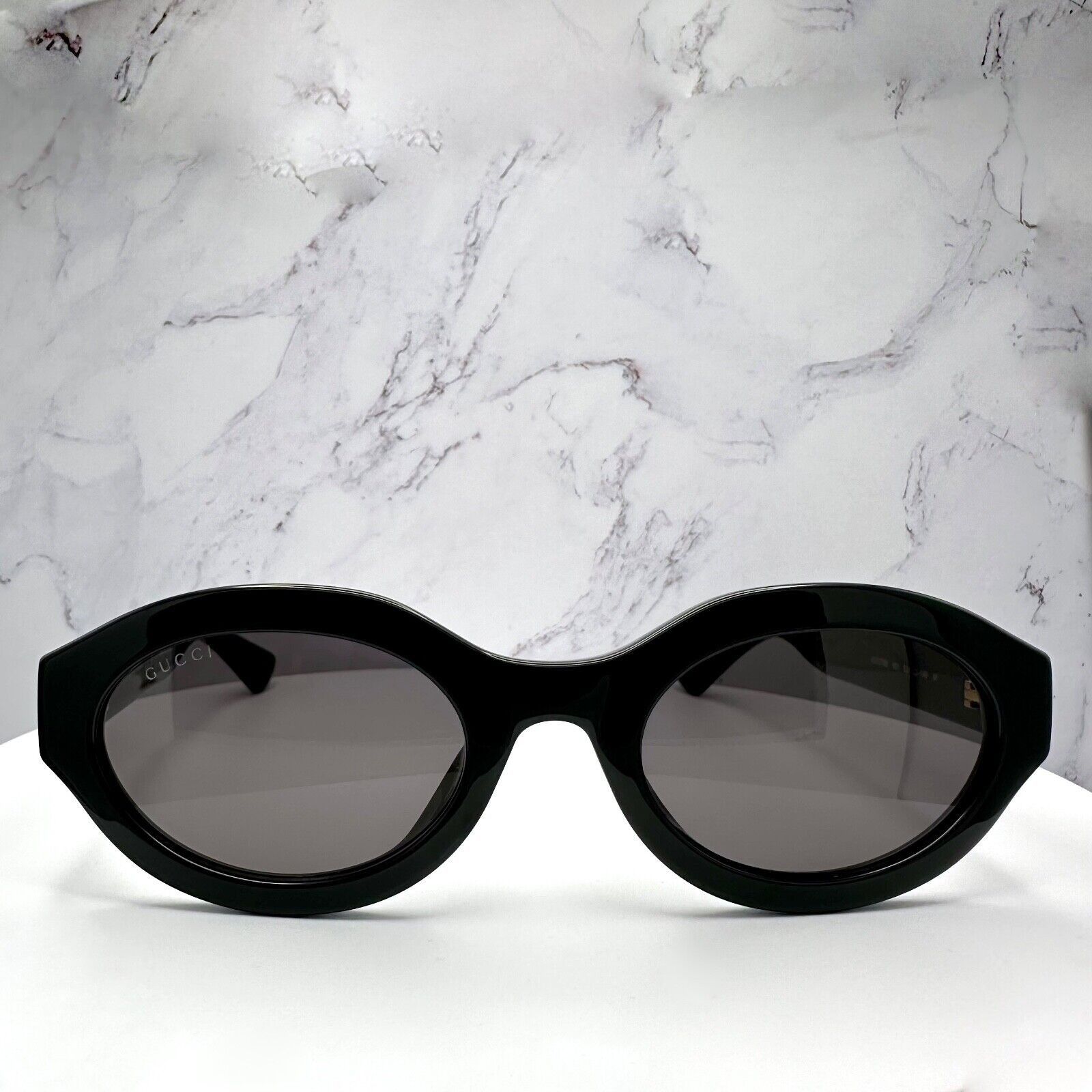 Gucci New GUCCI Sunglasses Black Oval Gold Interlocking GG Size ONE SIZE - 5 Thumbnail
