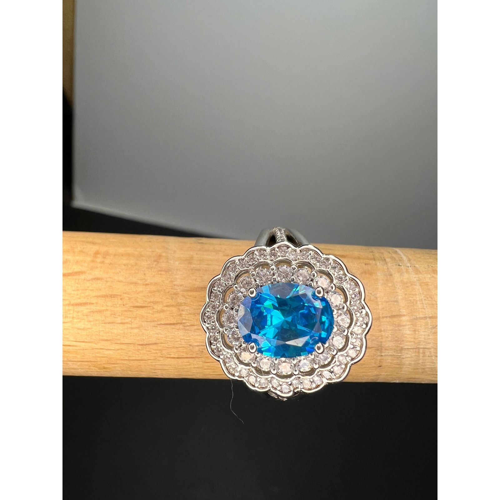 Other Blue and white CZ halo sterling silver ring size 8 Size ONE SIZE - 9 Thumbnail