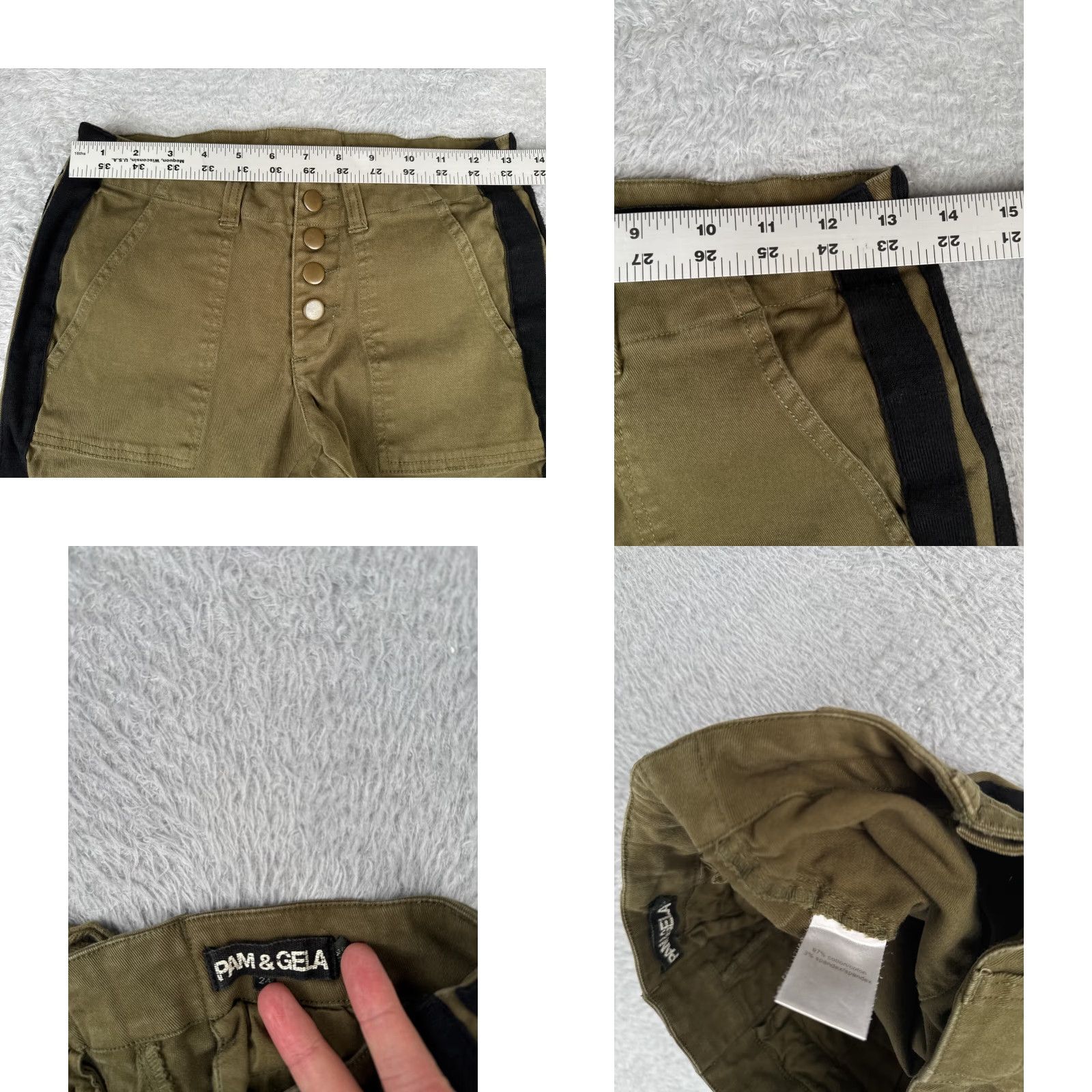 Vintage PAM & GELA Jeans Womens 24 Army Green Straight Pants 27x25 Low Rise 5-Pocket Denim Stretch Vintage No Size 42" / US 20 - 8 Thumbnail