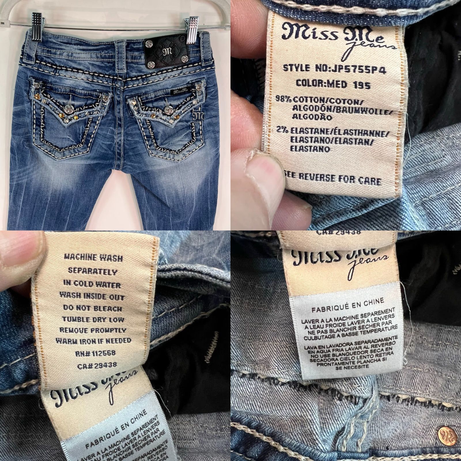 Miss Me Miss Me Jeans Women’s Cropped Denim 25 Regular Blue 28x21 Embroidered Rhinestone Studded 90s Rock Logo Mens? Size 42" / US 20 - 8 Thumbnail