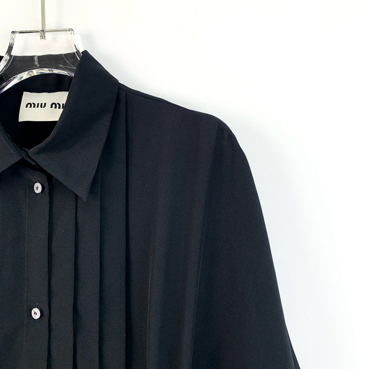 Miu Miu MiuMiu Black Logo Lapel Short Sleeve Pleated Dress K26WX Size S / US 4 / IT 40 - 3 Thumbnail