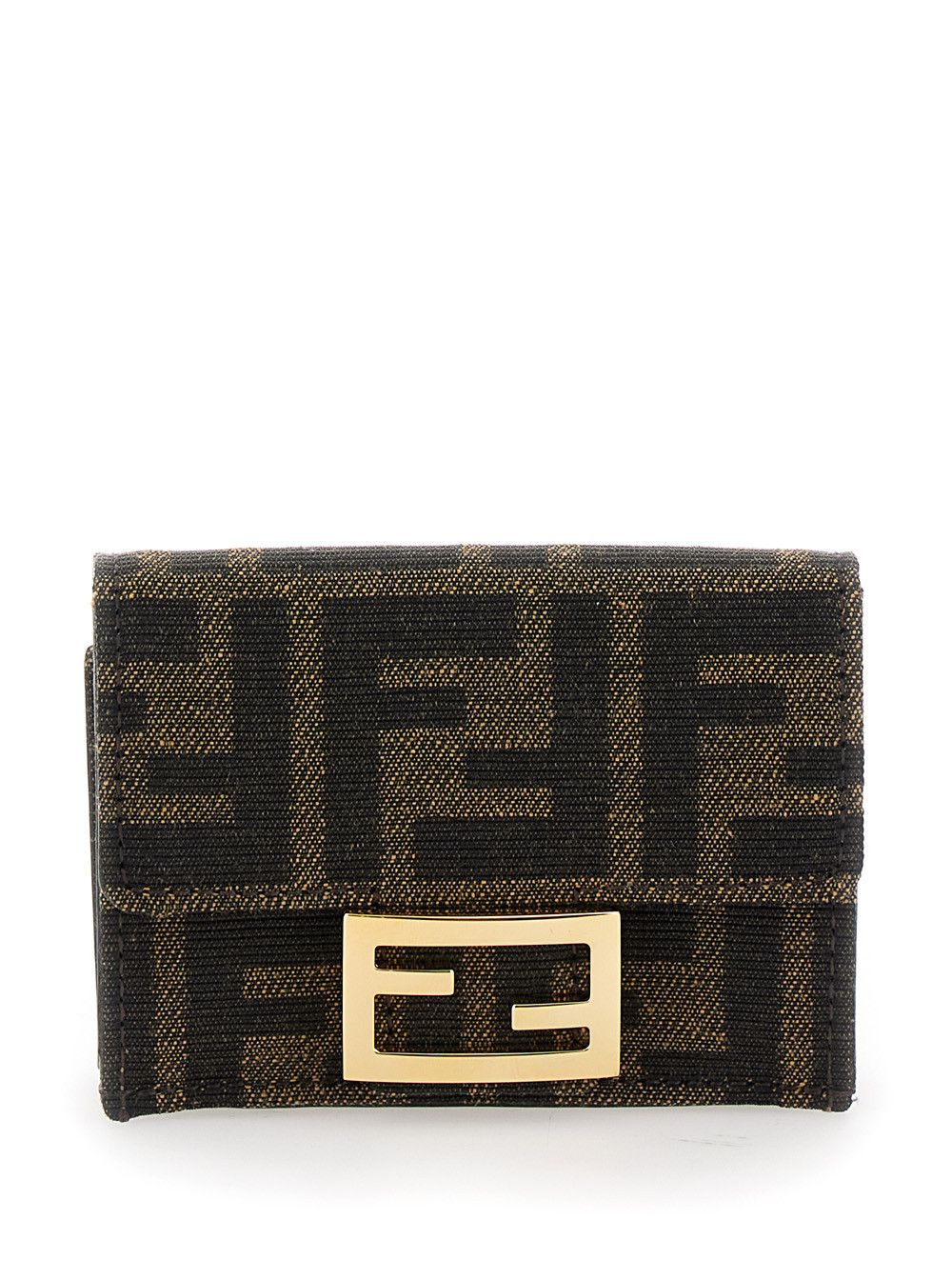 'Micro Baguette' Brown Trifold Wallet in FF Fabric Woman