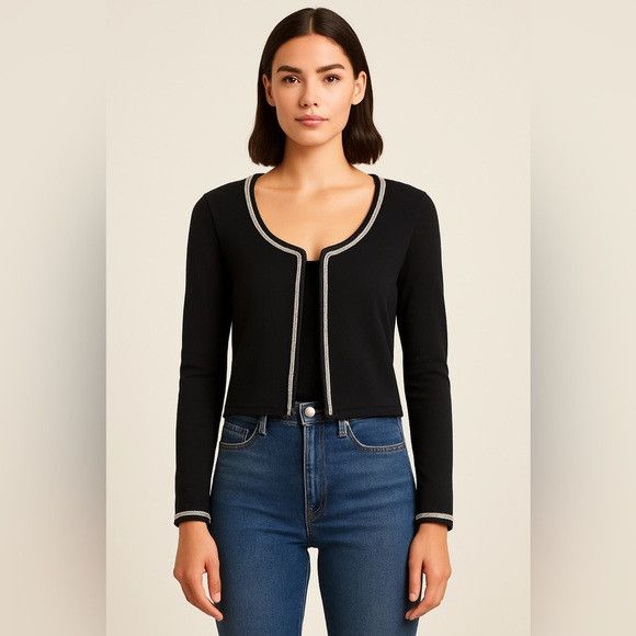 Maison Scotch Maison Scotch Black Open Front Cardigan w Silver Trim - Sz 1 Size S / US 4 / IT 40 - 1 Thumbnail