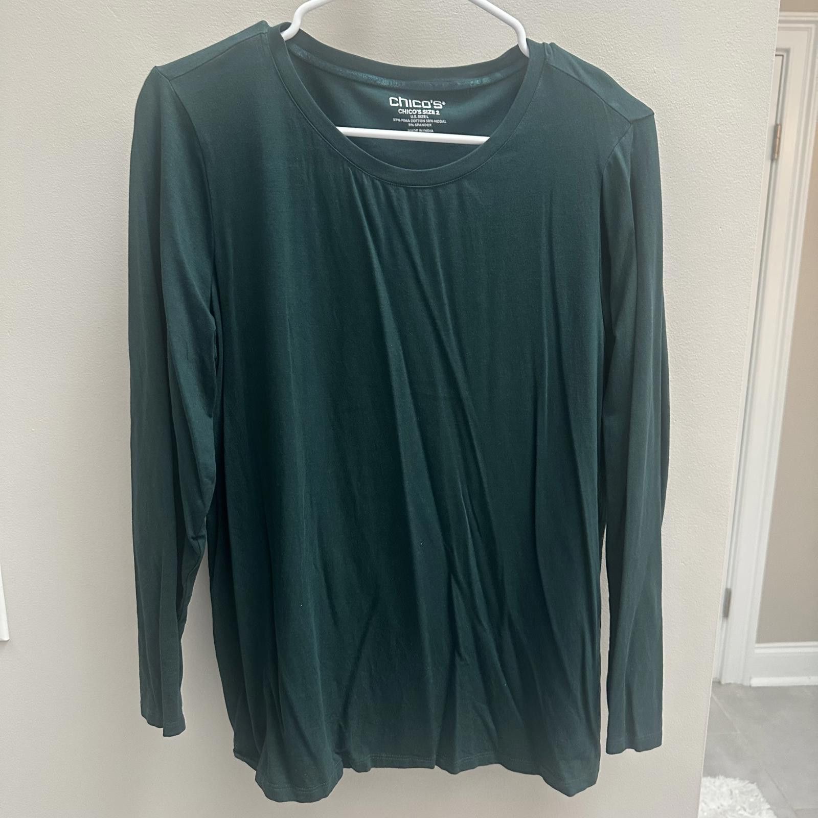 Chicos Chico's Long Sleeve Top - Size 2 - Dark Green Size L / US 10 / IT 46 - 1 Thumbnail