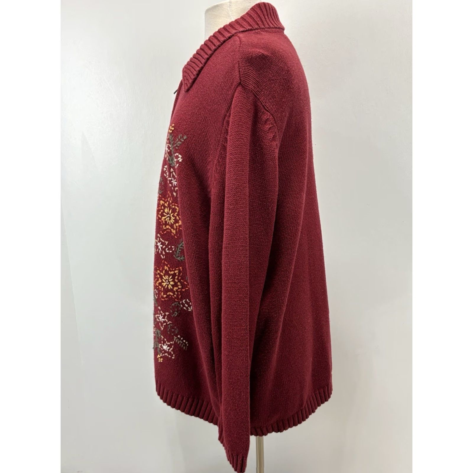 Cherokee VINTAGE Cherokee Cardigan Sweater Ladies 2X Plus Full Zip Floral Embroidered 90s Red Cotton Blend Women’s Size XXL / US 16-18 / IT 52-54 - 2 Thumbnail