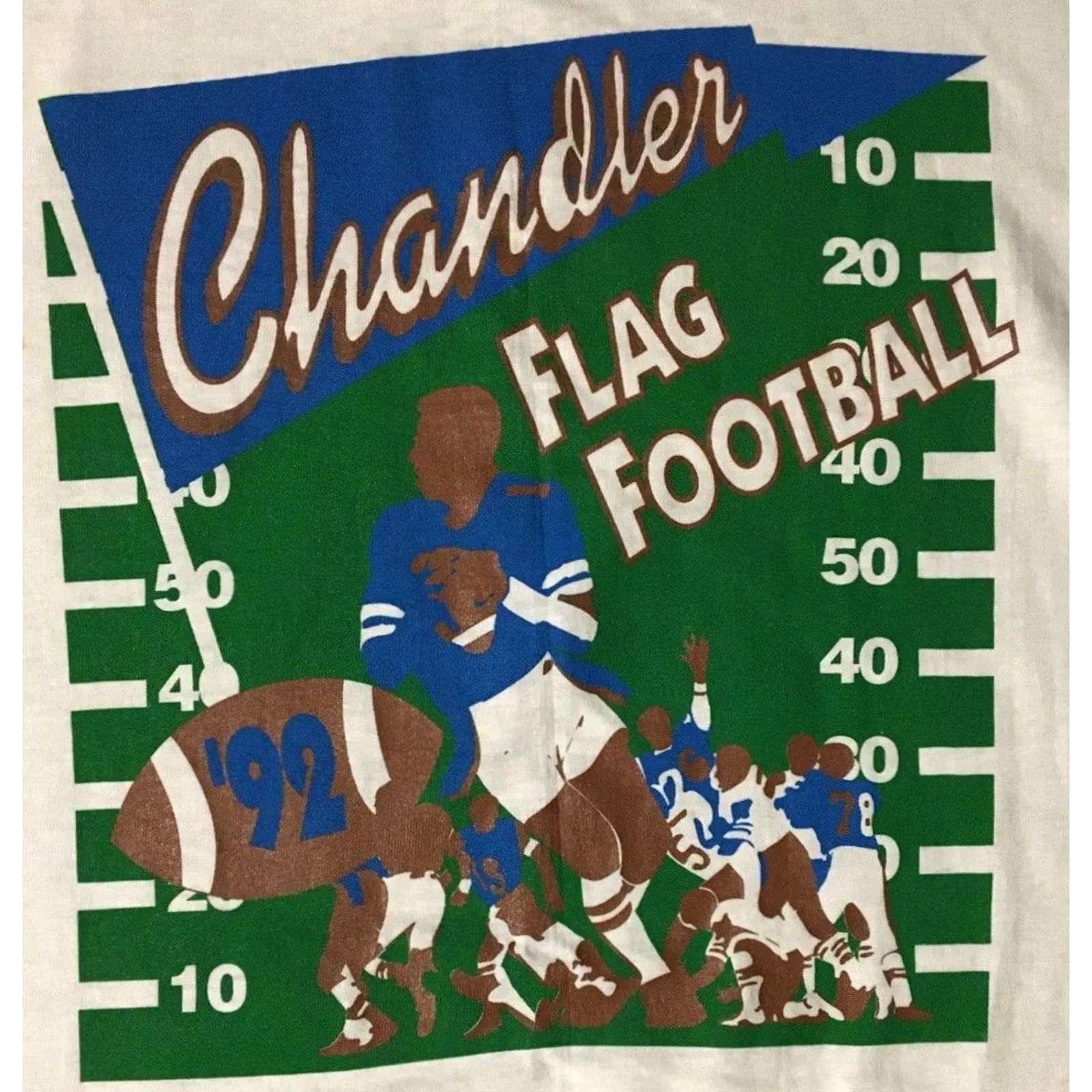 Champion Vintage 90s Chandler Flag Football Champions shirt XL USA Track & Field School PE Grunge 80s Mens White T-Shirt Size US XL / EU 56 / 4 - 3 Thumbnail