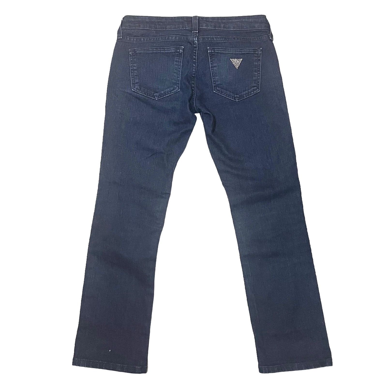 Guess Guess Low Rise Jeans Rhinestone Logo Embellish Dark Wash 26 Size 31" - 2 Thumbnail