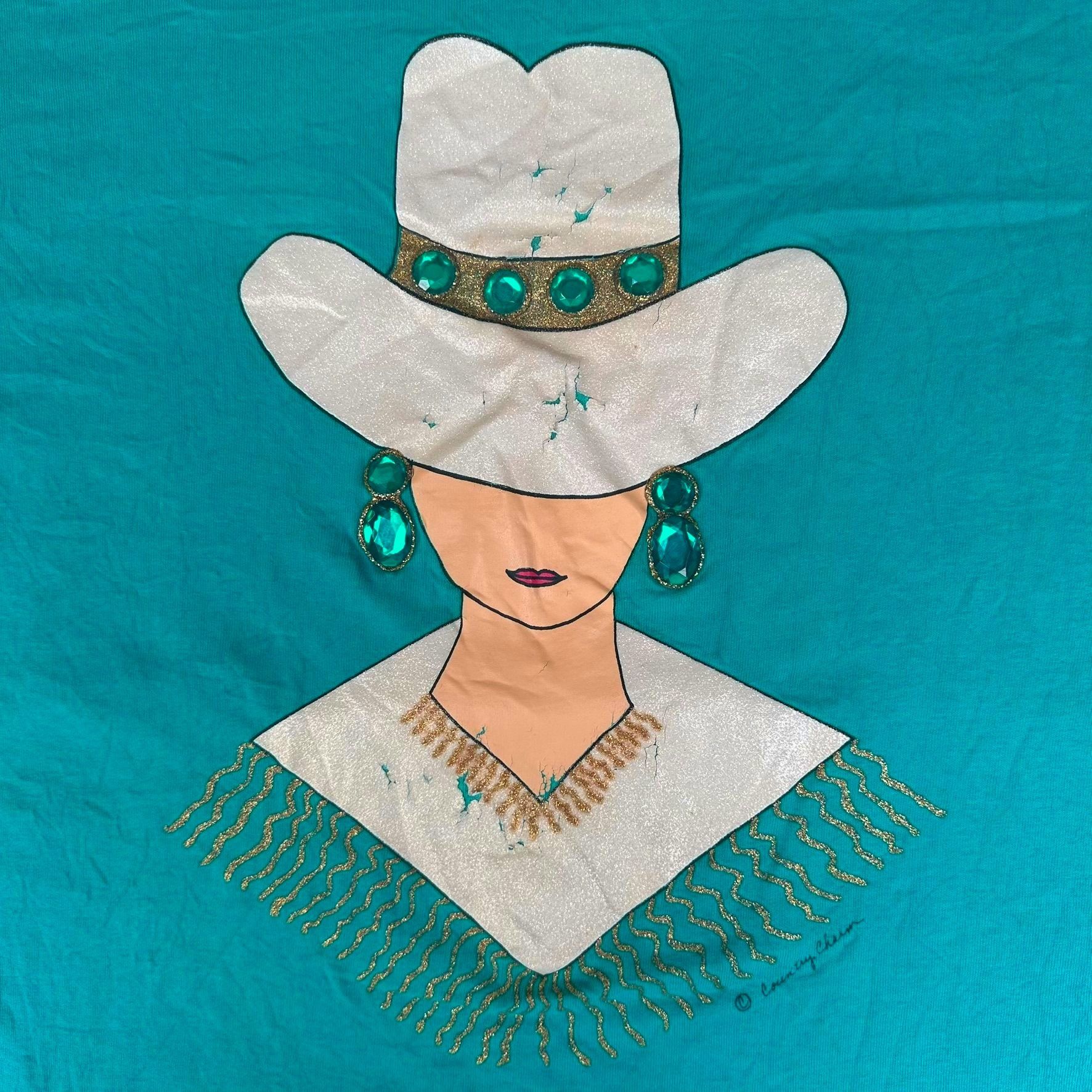 Vintage Vintage 90s Cowgirl Jeweled T-Shirt Turquoise L Single Stitc Size US L / EU 52-54 / 3 - 2 Thumbnail