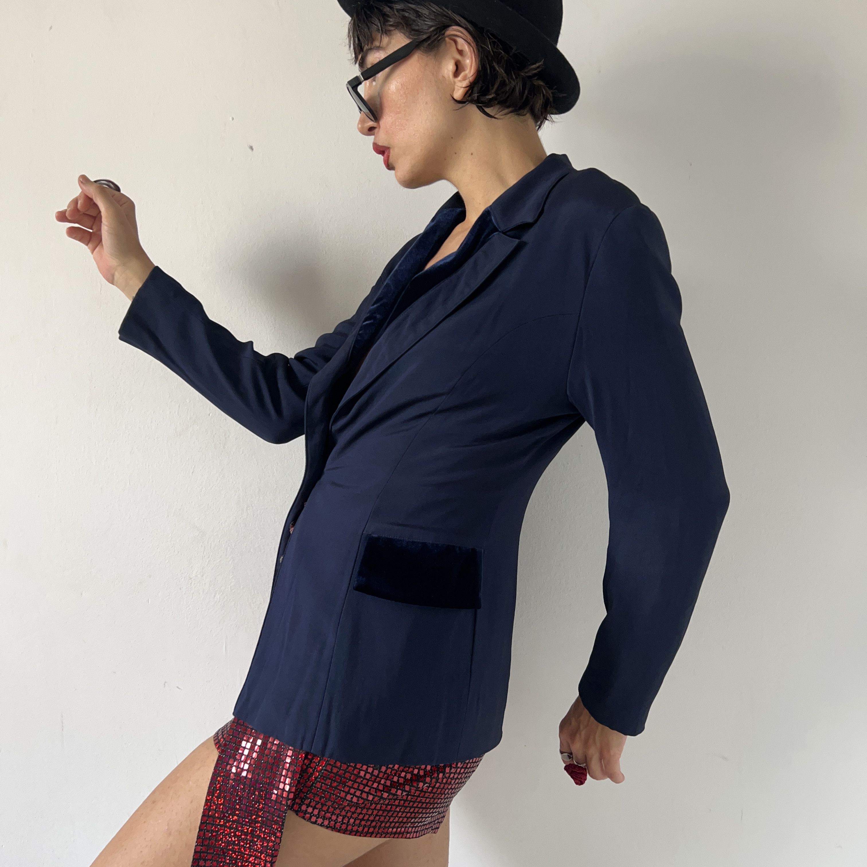 Vintage Vintage velvet trim blue wimsygoth blazer jacket Size S / US 4 / IT 40 - 6 Thumbnail