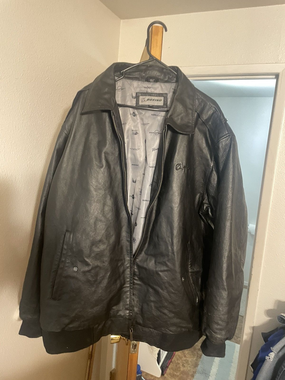Rare Black Boeing Vintage Leather Jacket Classic Bomber