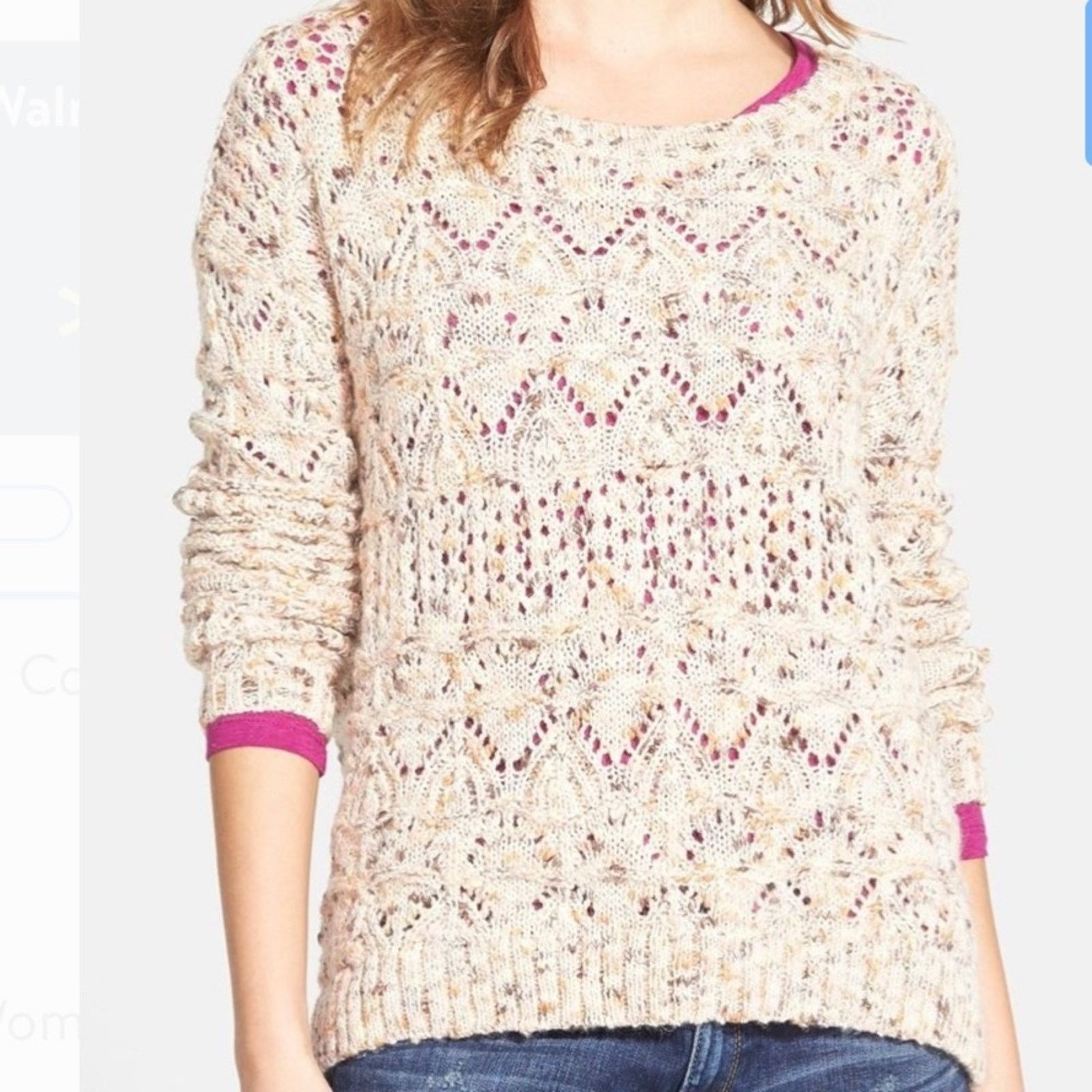 Nordstrom NEW NORDSTROM HINGE Cream Tan Chunky Knit Pullover Sweater Size XS / US 0-2 / IT 36-38 - 2 Thumbnail