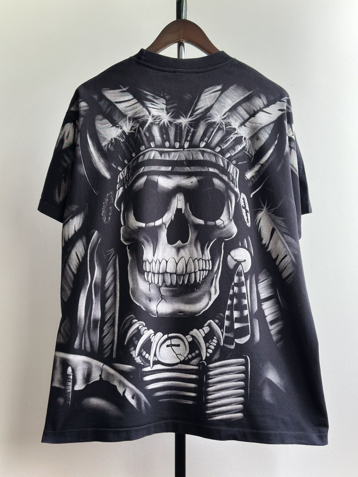 Vintage VINTAGE 90s CRAZY SKULL SINGLE STITCH AOP TEE Size US XL / EU 56 / 4 - 1 Thumbnail