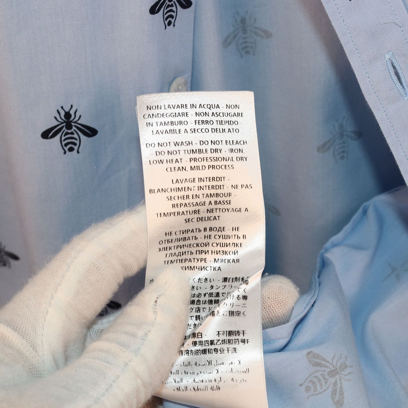 Gucci Gucci Light Blue Bee & Star Print Cotton Shirt Size US M / EU 48-50 / 2 - 8 Thumbnail