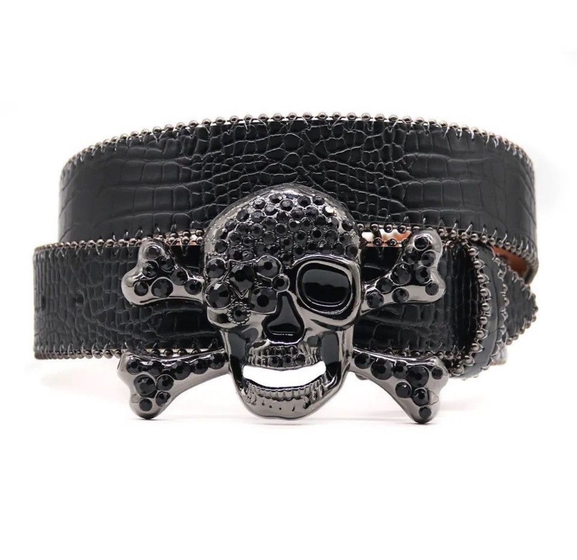 Leather Skull Rhinestones Belt Size ONE SIZE - 1 Thumbnail