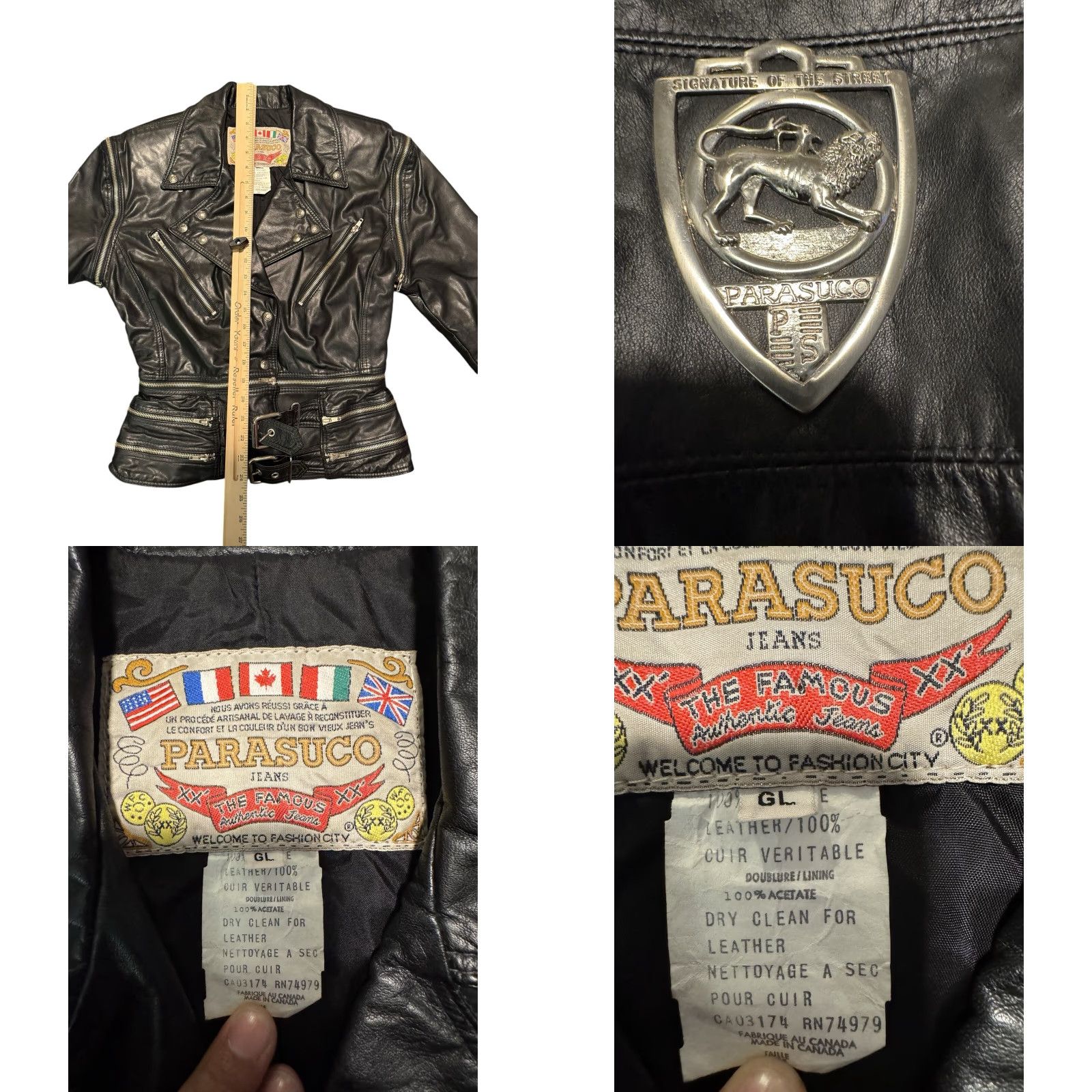 Parasuco VINTAGE Parasuco Leather Jacket Women's Black Moto Retro Jacket Short Classic Size L Size L / US 10 / IT 46 - 11 Thumbnail