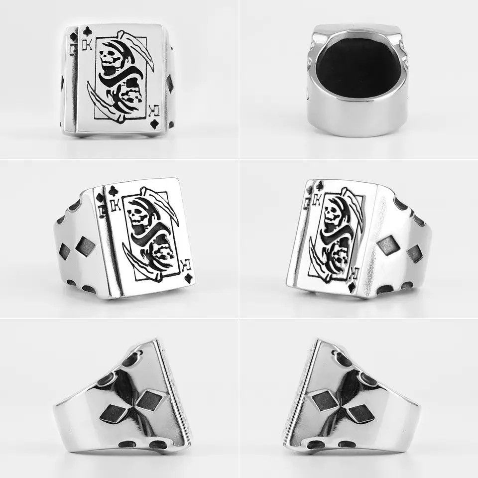 Jewelry Creative Grim Reaper Poker King Skull Rings Size ONE SIZE - 4 Thumbnail