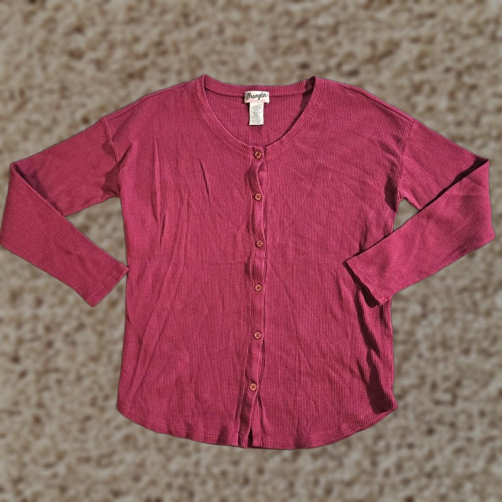 Wrangler Wrangler Cardigan Top Womens M Red Button Waffle Knit Thermal Long Sleeve Shirt Size M / US 6-8 / IT 42-44 - 1 Thumbnail