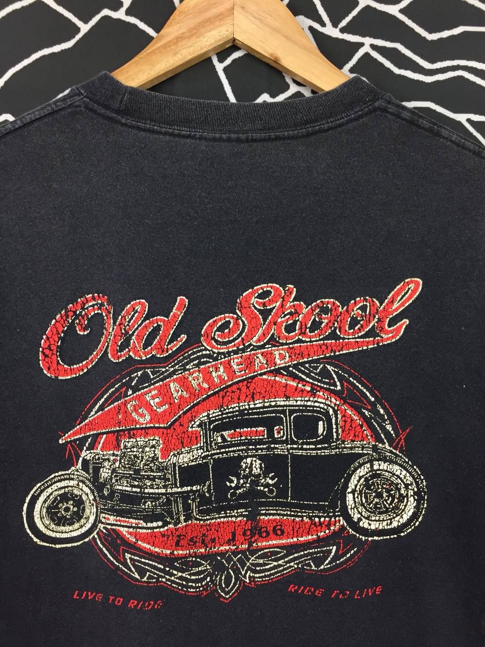 Route 66 × Vintage Vtg Route 66 Old Skool Gearhead Live To Ride Tee Size US M / EU 48-50 / 2 - 9 Thumbnail
