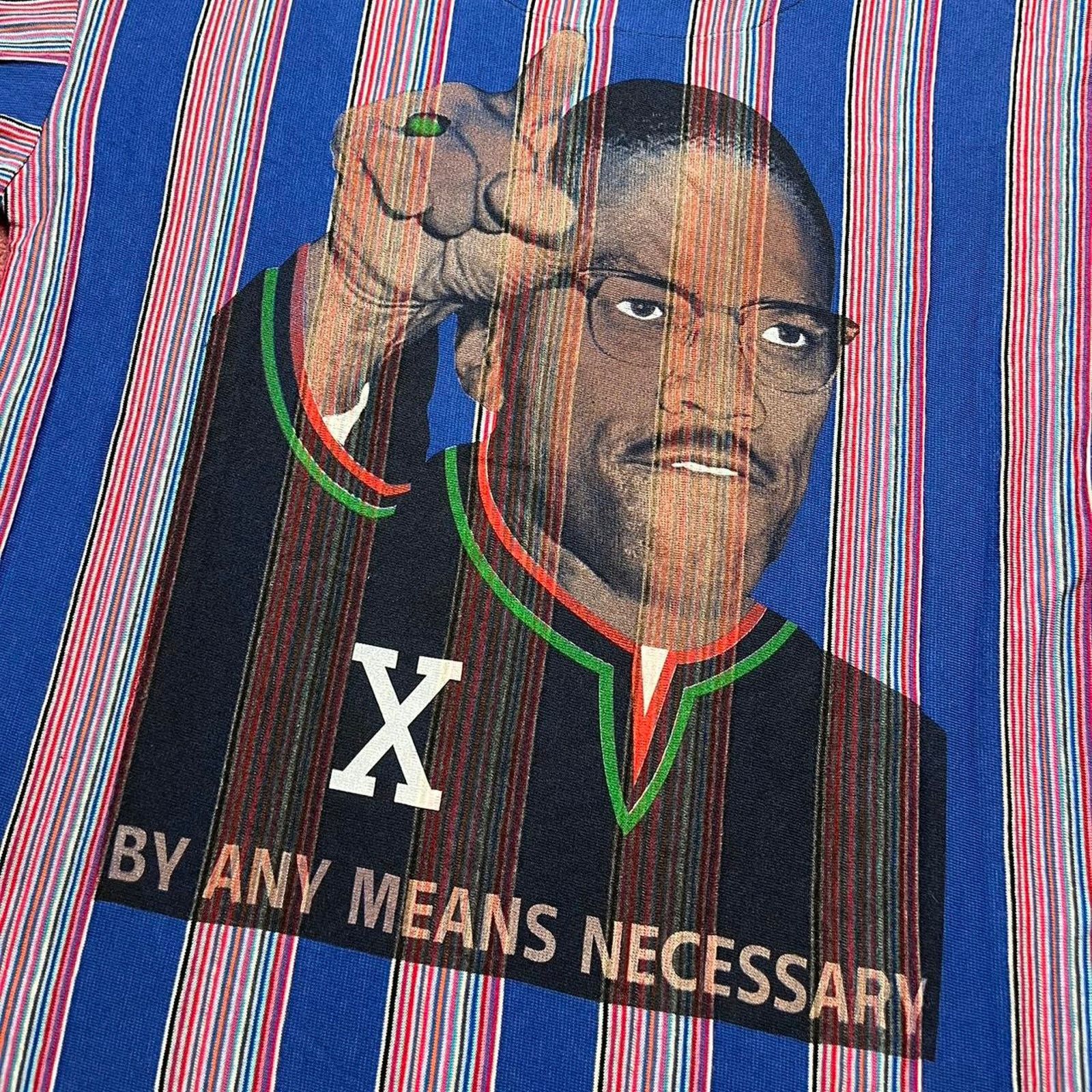 Rap Tees × Vintage Vintage 90’s Malcom X Striped Pullover Graphic Hoodie Shirt Size US L / EU 52-54 / 3 - 2 Thumbnail