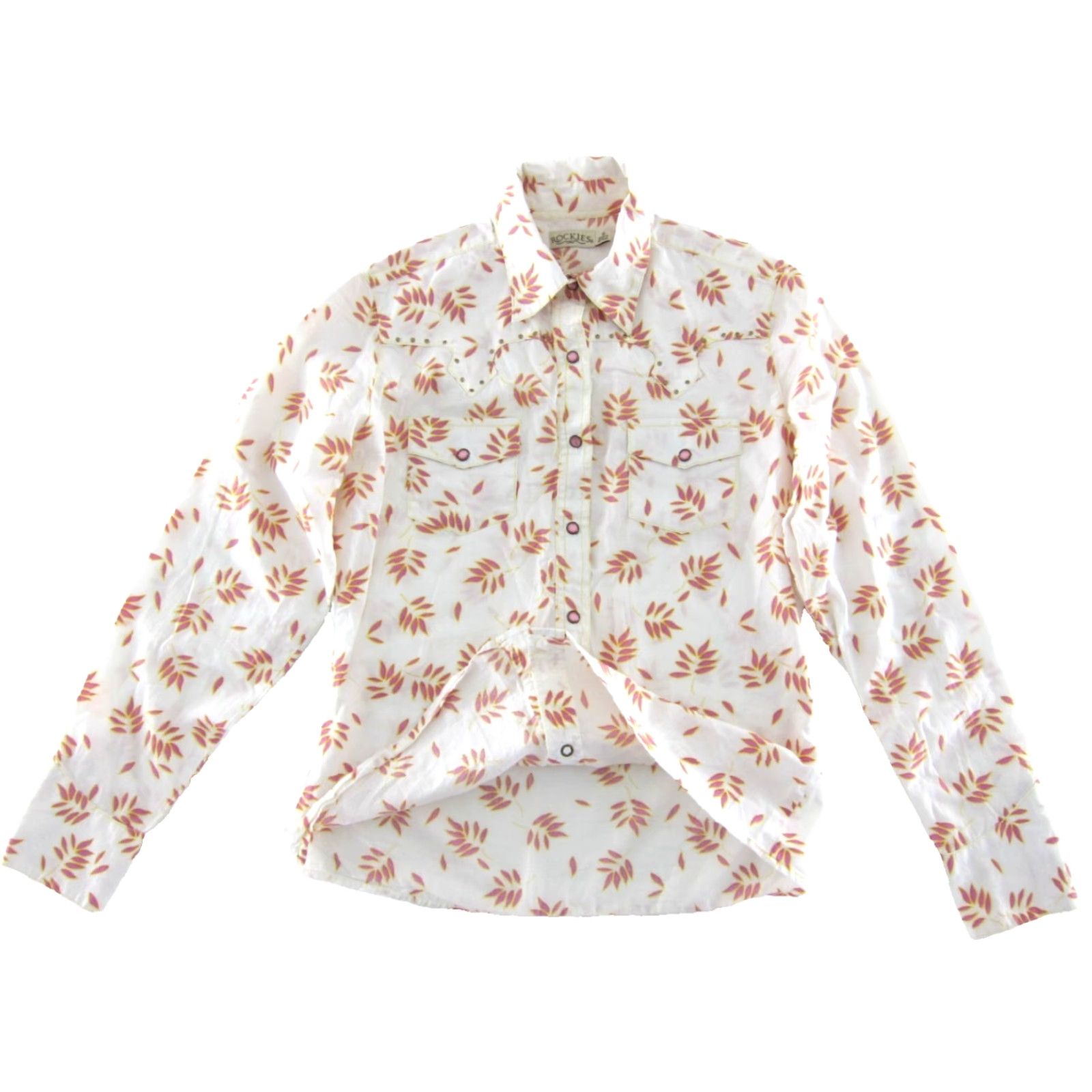 Vintage ROCKIES Pink White Floral Gold Stud Snap Button Up Long Sleeve Western Blouse S Size S / US 4 / IT 40 - 5 Thumbnail