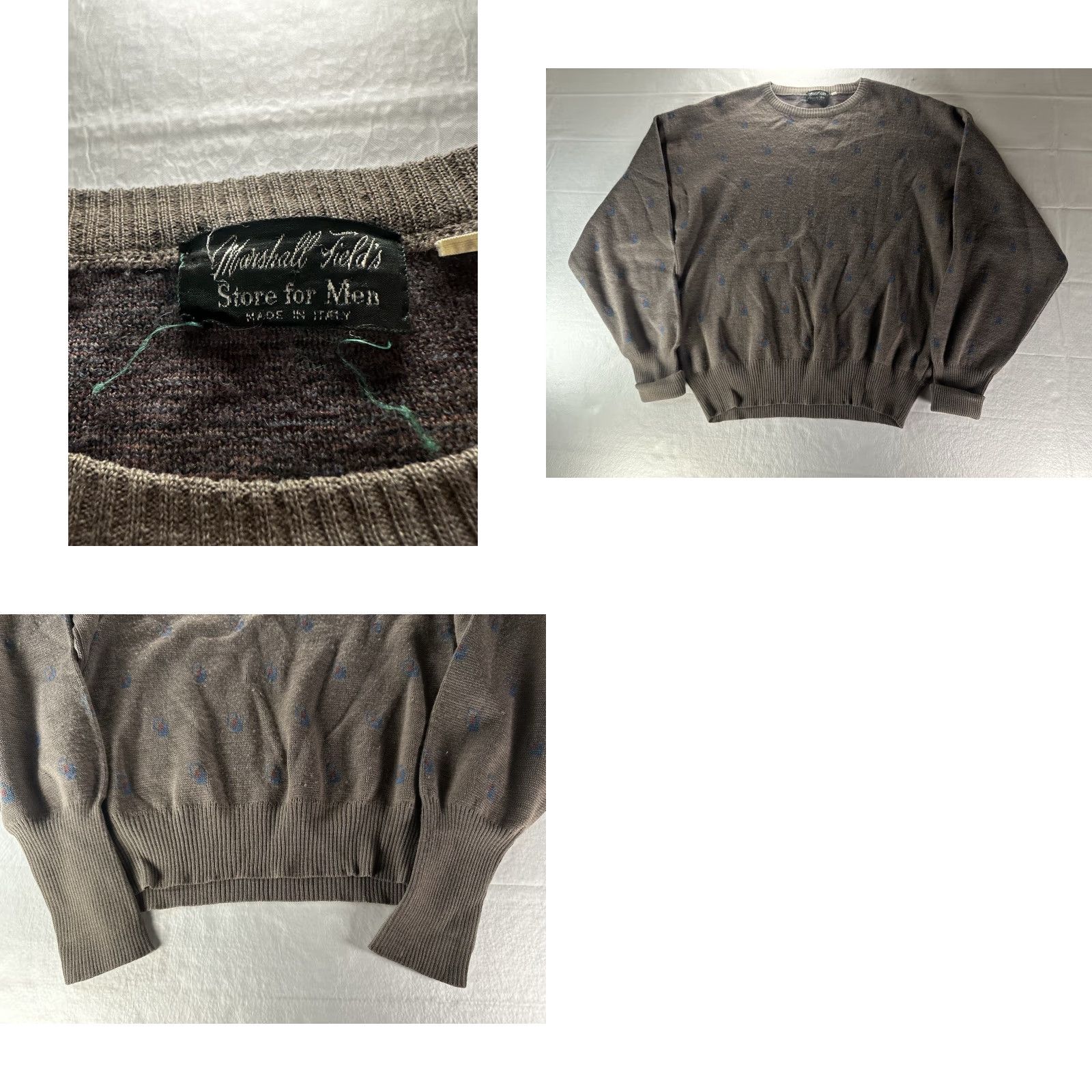 Vintage VTG Marshall Field's Mens Sweater Geometric Knit Wool ITALY Medium Brown 90s Sweater Pullover Crew Neck Casual Mens Size US M / EU 48-50 / 2 - 9 Thumbnail